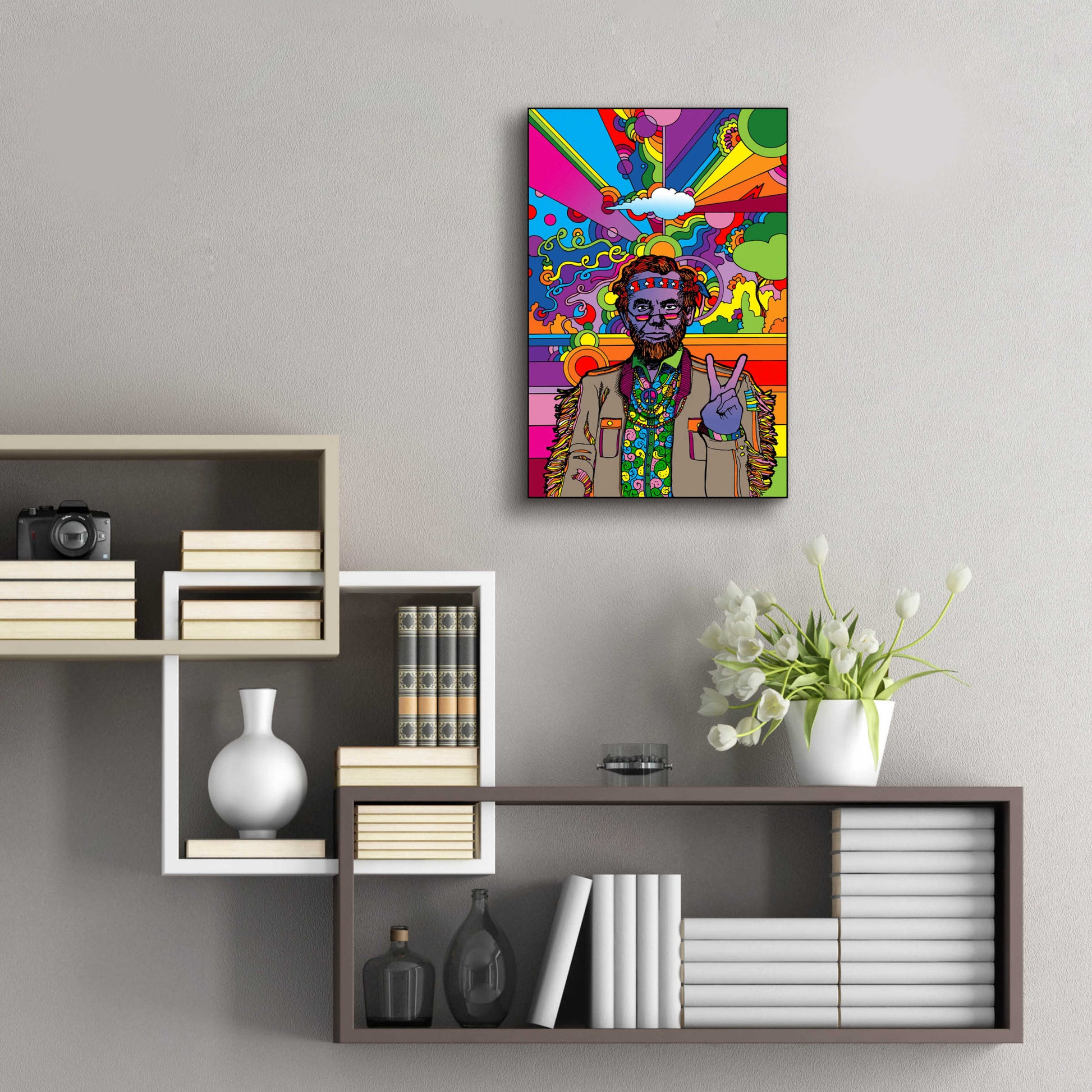 Epic Art 'Psychedelic Abe' by Howie Green, Acrylic Glass Wall Art,16x24