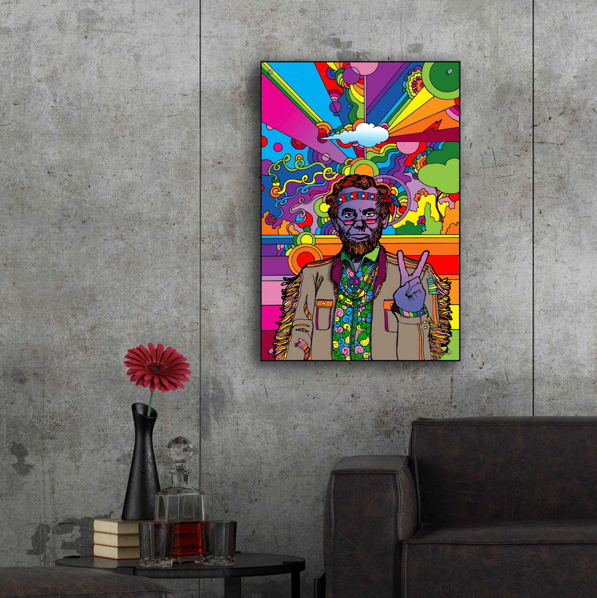 Epic Art 'Psychedelic Abe' by Howie Green, Acrylic Glass Wall Art,24x36