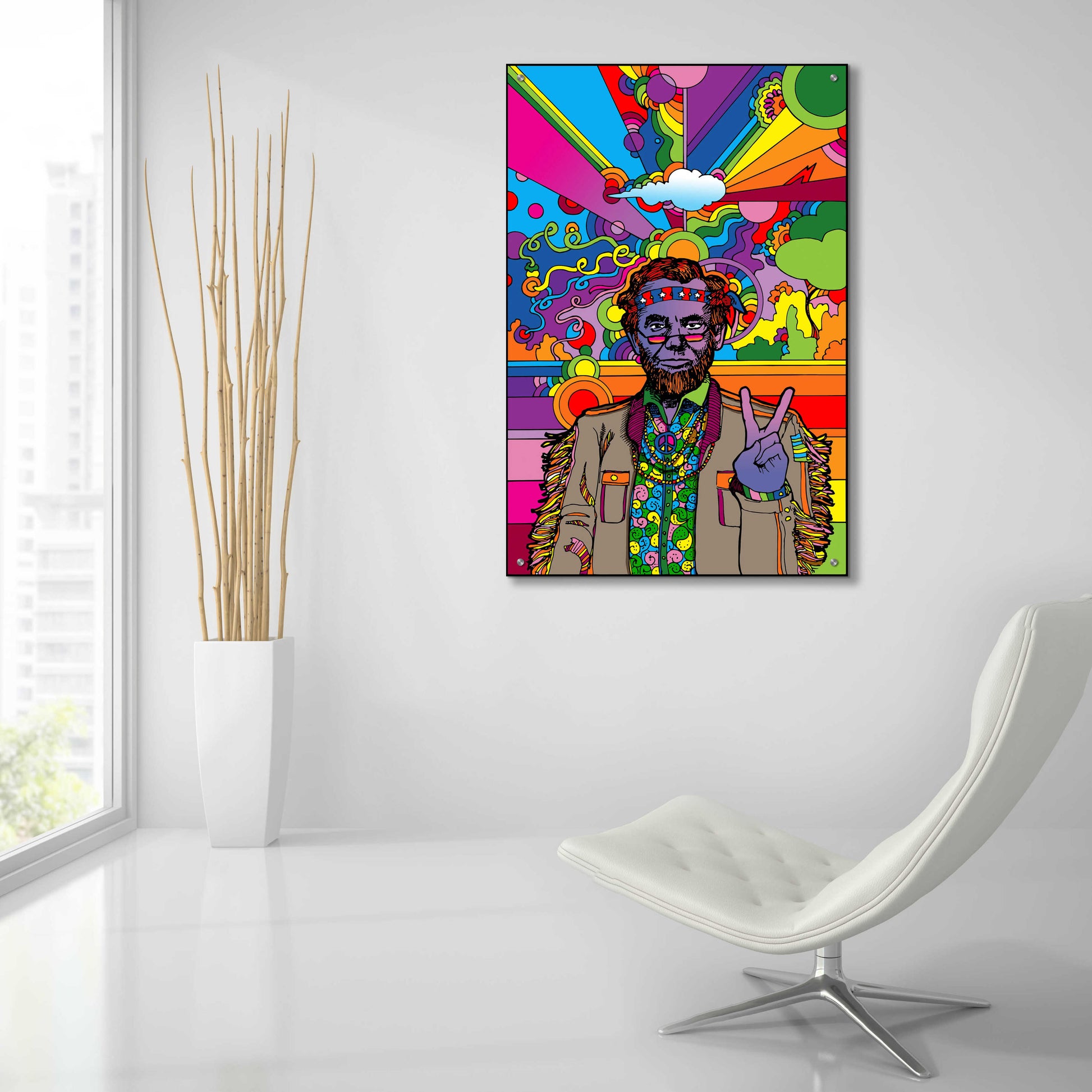 Epic Art 'Psychedelic Abe' by Howie Green, Acrylic Glass Wall Art,24x36