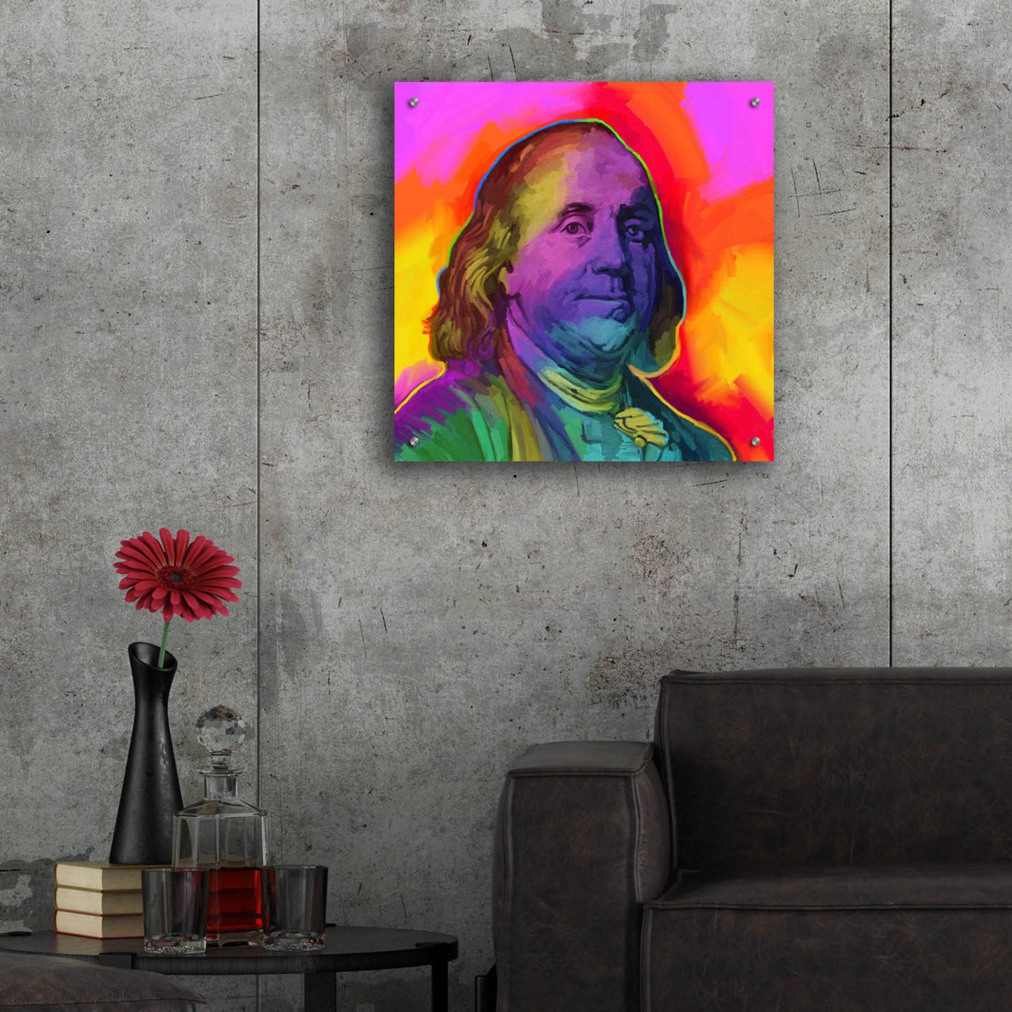 Epic Art 'Ben Franklin Pop Art' by Howie Green, Acrylic Glass Wall Art,24x24