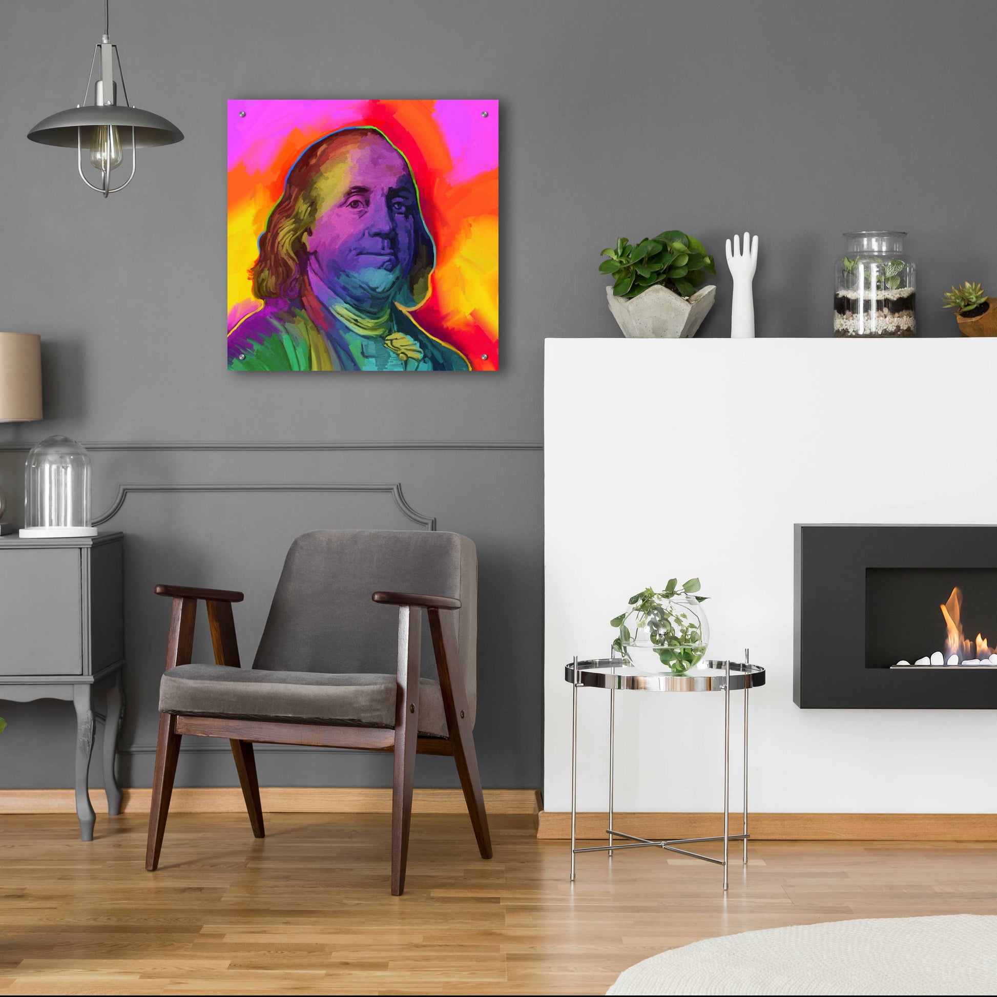 Epic Art 'Ben Franklin Pop Art' by Howie Green, Acrylic Glass Wall Art,24x24