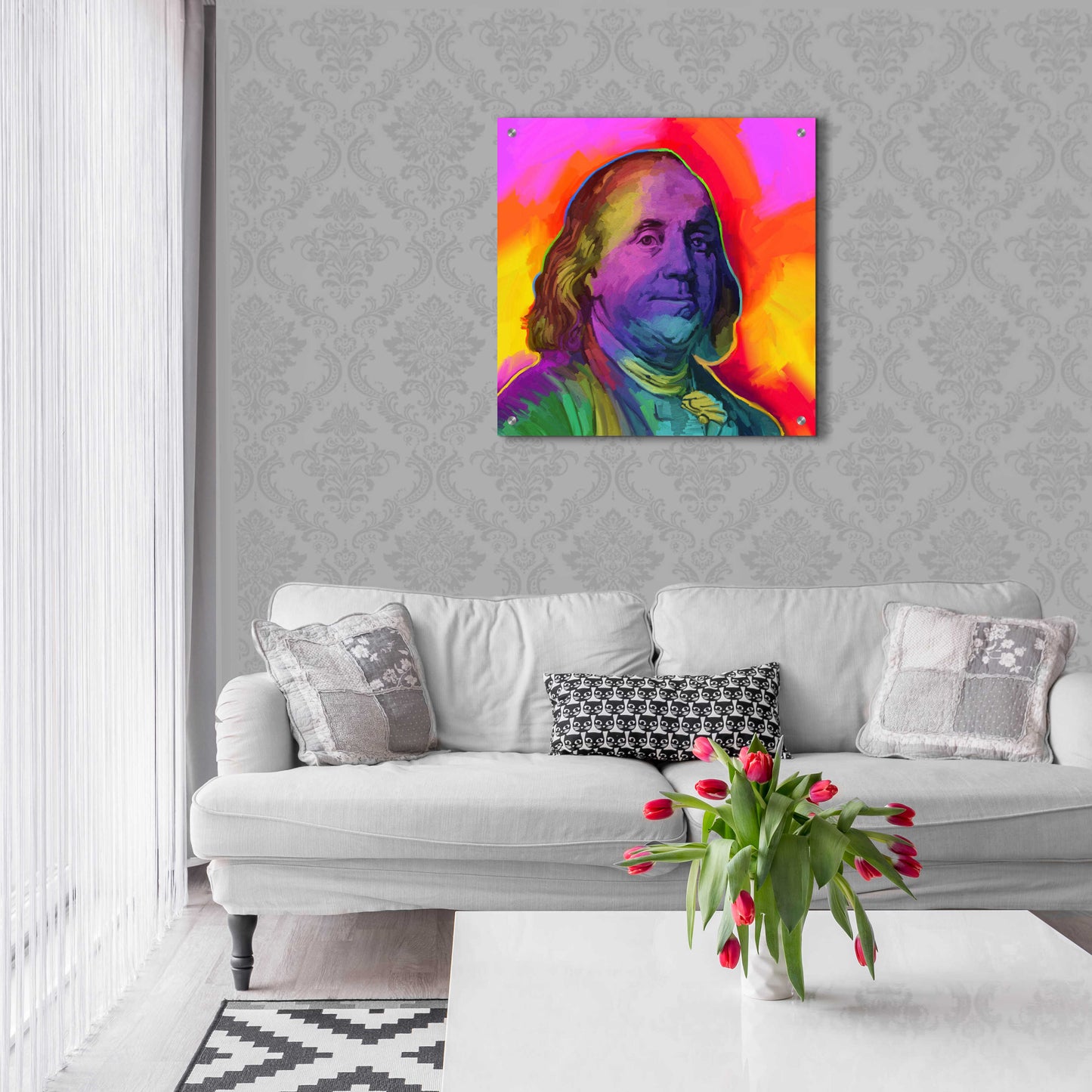 Epic Art 'Ben Franklin Pop Art' by Howie Green, Acrylic Glass Wall Art,24x24