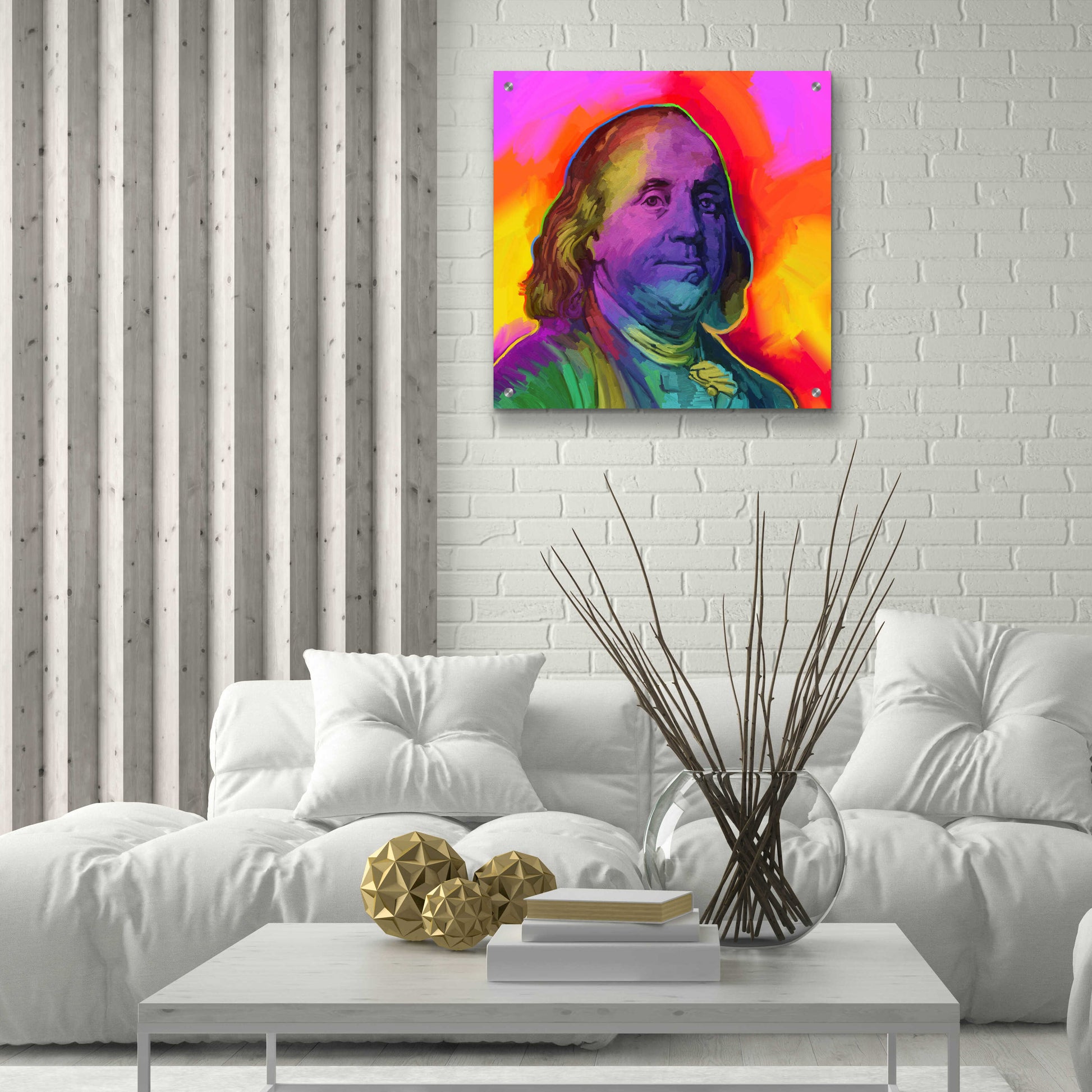 Epic Art 'Ben Franklin Pop Art' by Howie Green, Acrylic Glass Wall Art,24x24