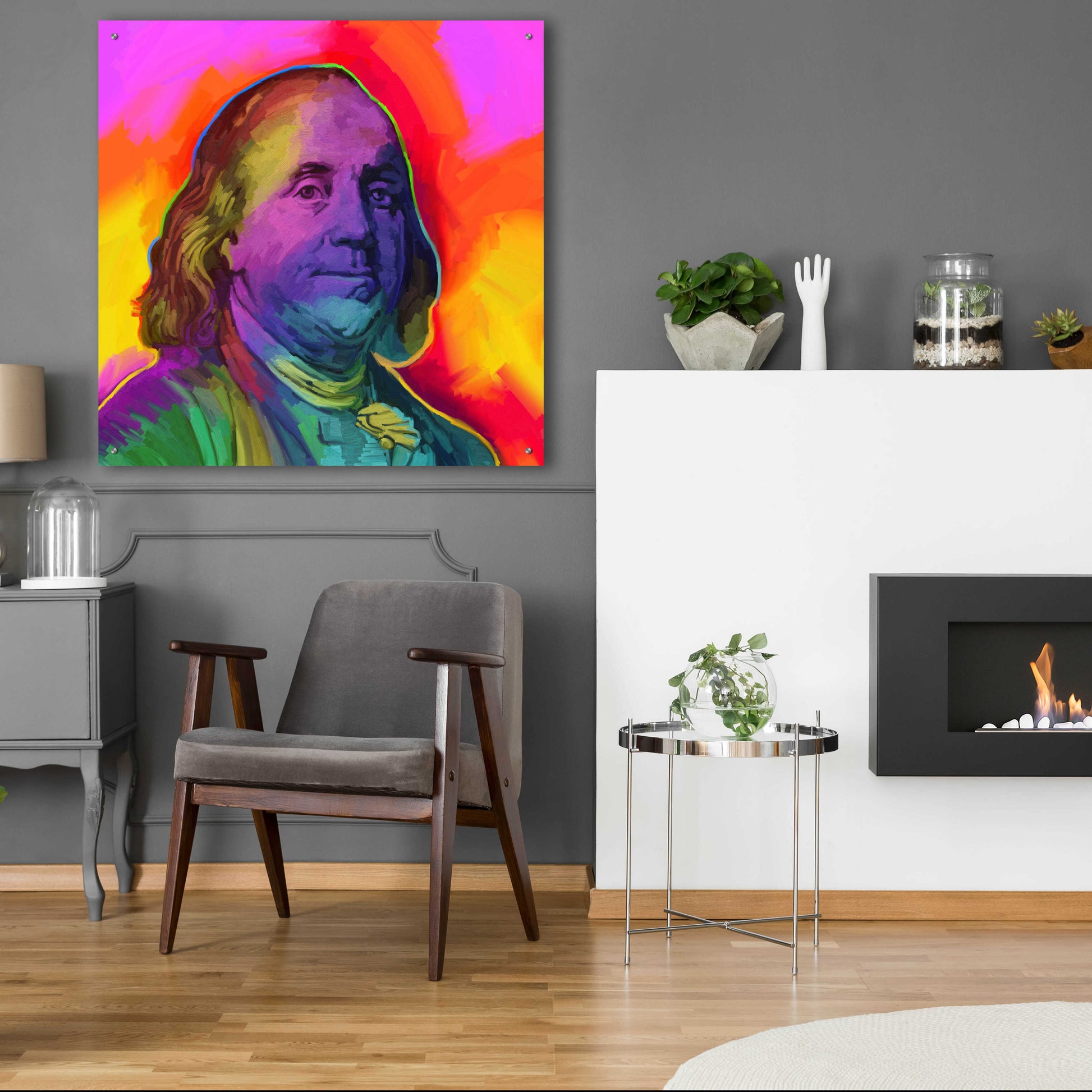 Epic Art 'Ben Franklin Pop Art' by Howie Green, Acrylic Glass Wall Art,36x36