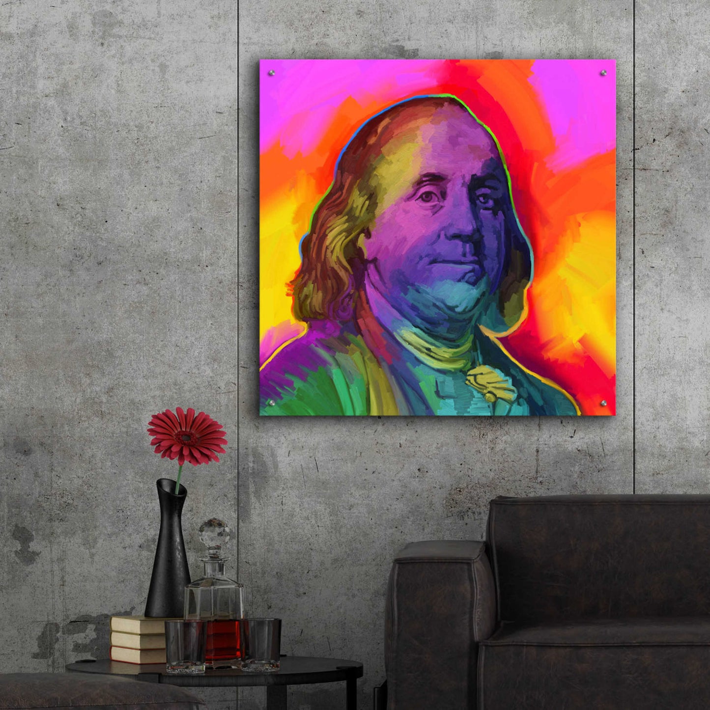 Epic Art 'Ben Franklin Pop Art' by Howie Green, Acrylic Glass Wall Art,36x36