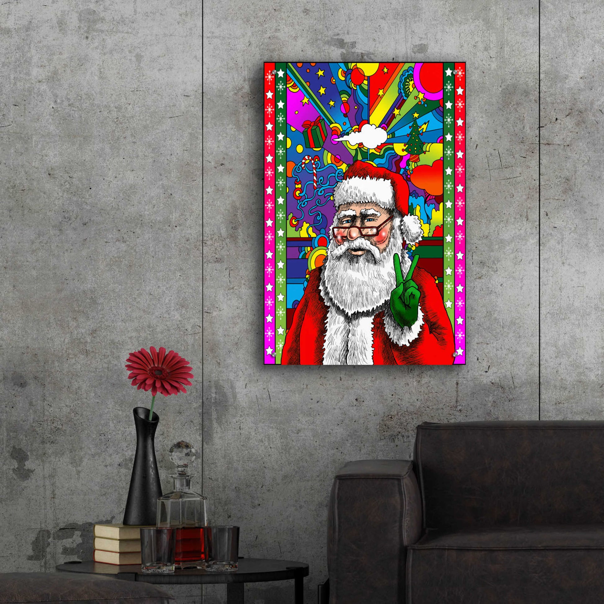 Epic Art 'Santa Peace' by Howie Green, Acrylic Glass Wall Art,24x36