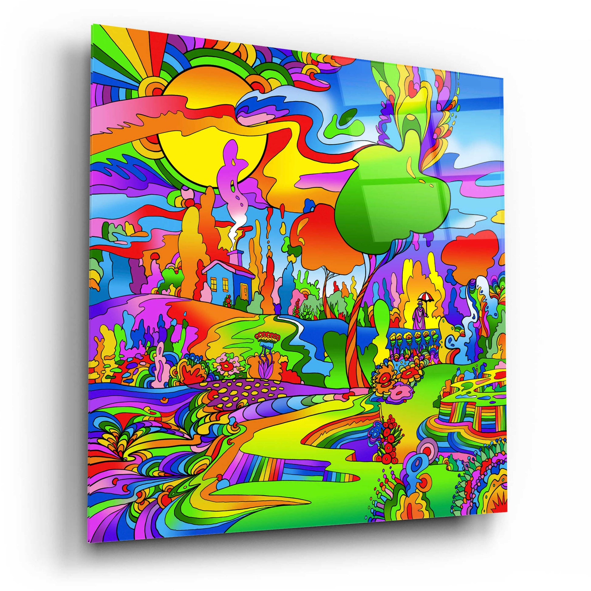 Epic Art 'Umbrella Man Landscape 1119' by Howie Green, Acrylic Glass Wall Art,12x12