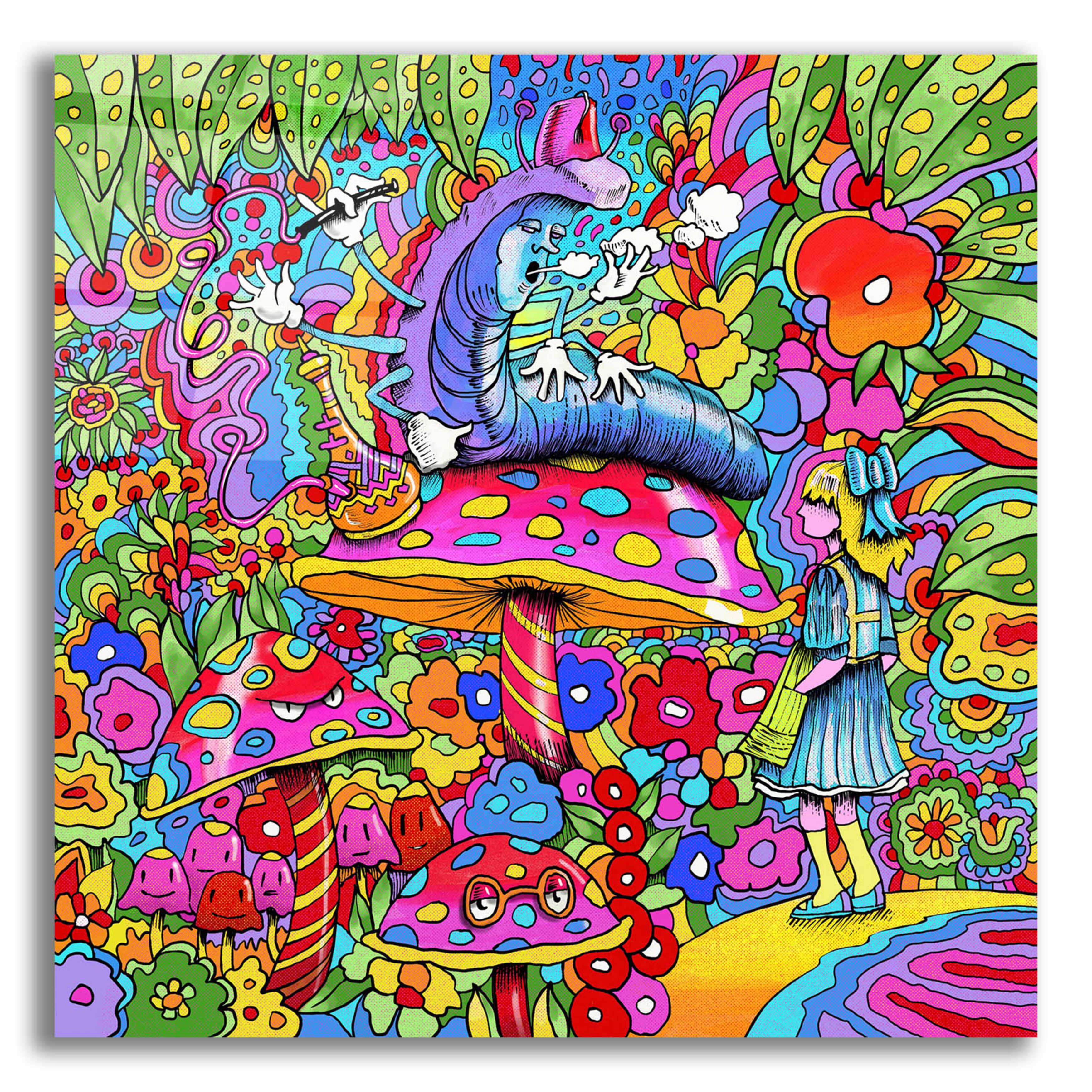 Epic Art 'Caterpillar Alice Square' by Howie Green, Acrylic Glass