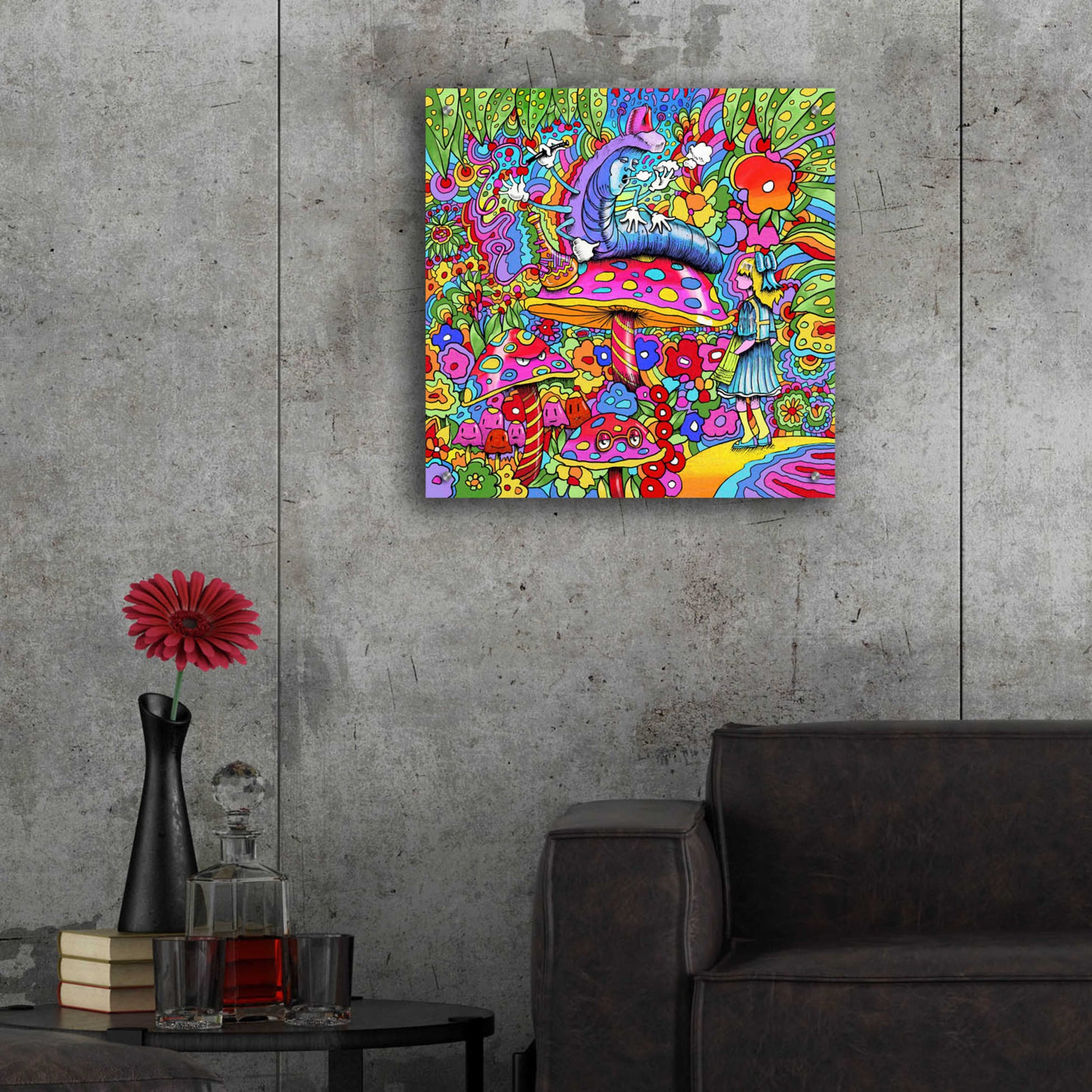 Epic Art 'Caterpillar Alice Square' by Howie Green, Acrylic Glass Wall Art,24x24