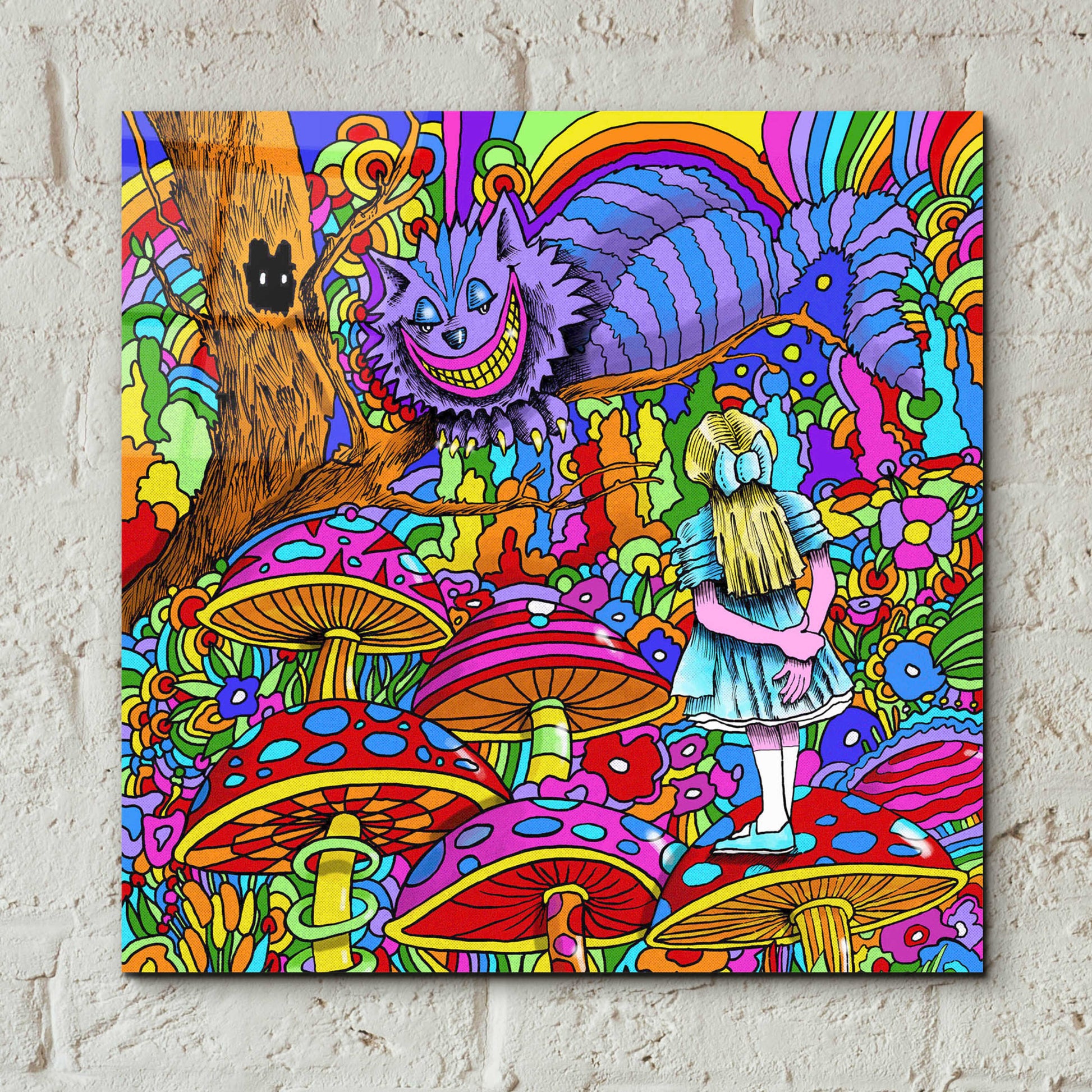 Epic Art 'Cheshire Cat Alice' by Howie Green, Acrylic Glass Wall Art,12x12