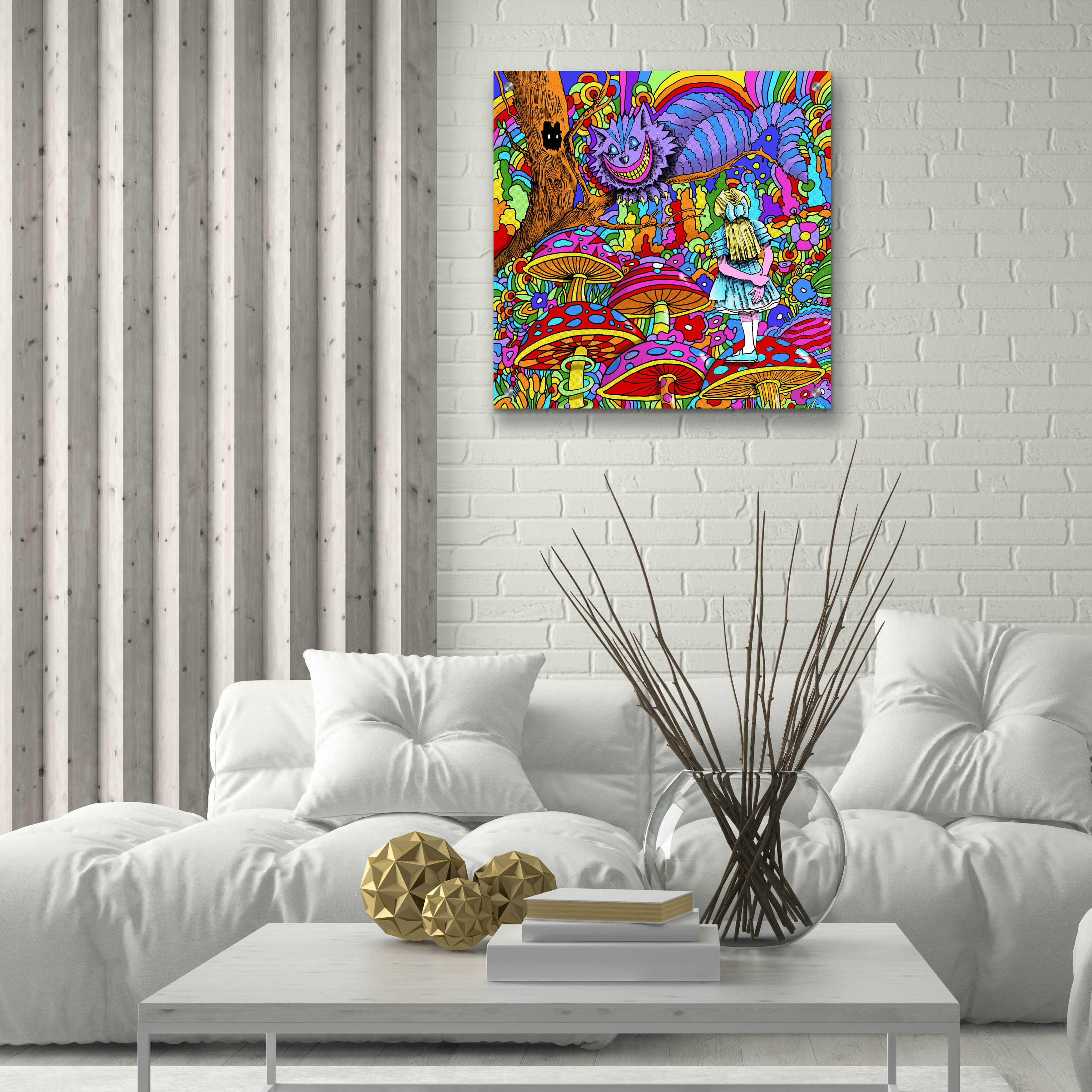 Epic Art 'Cheshire Cat Alice' by Howie Green, Acrylic Glass Wall