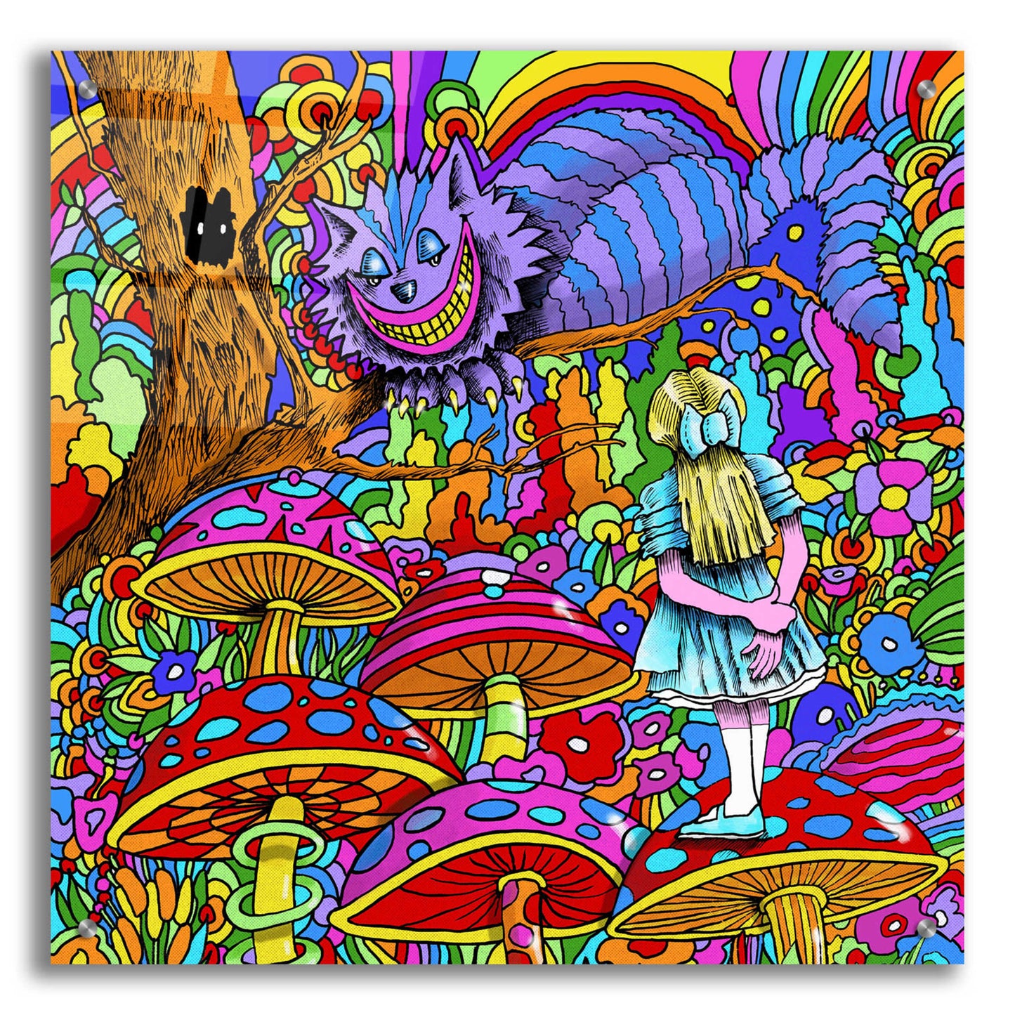 Epic Art 'Cheshire Cat Alice' by Howie Green, Acrylic Glass Wall Art,24x24