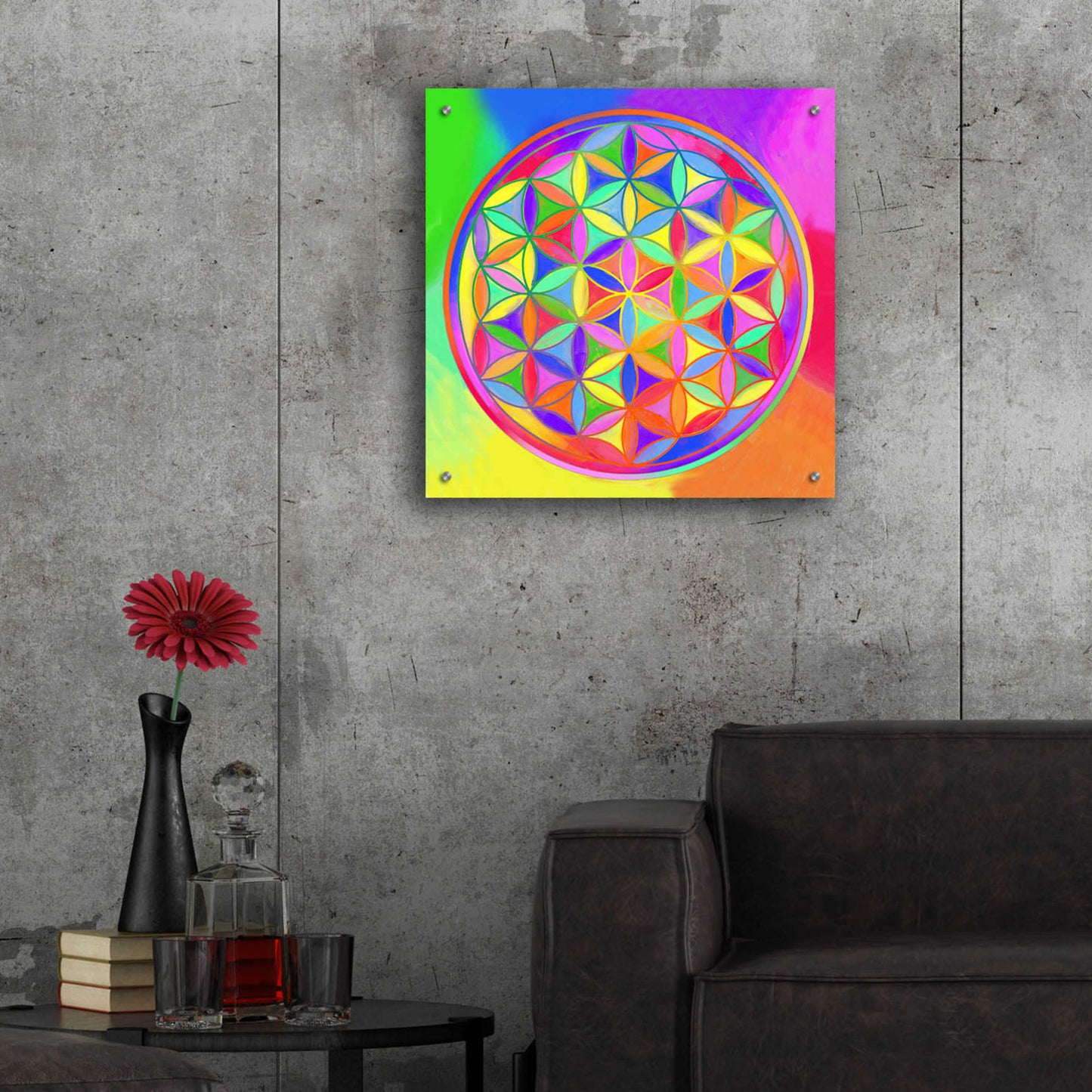 Epic Art 'Sacred Geo Flower of Life' by Howie Green, Acrylic Glass Wall Art,24x24