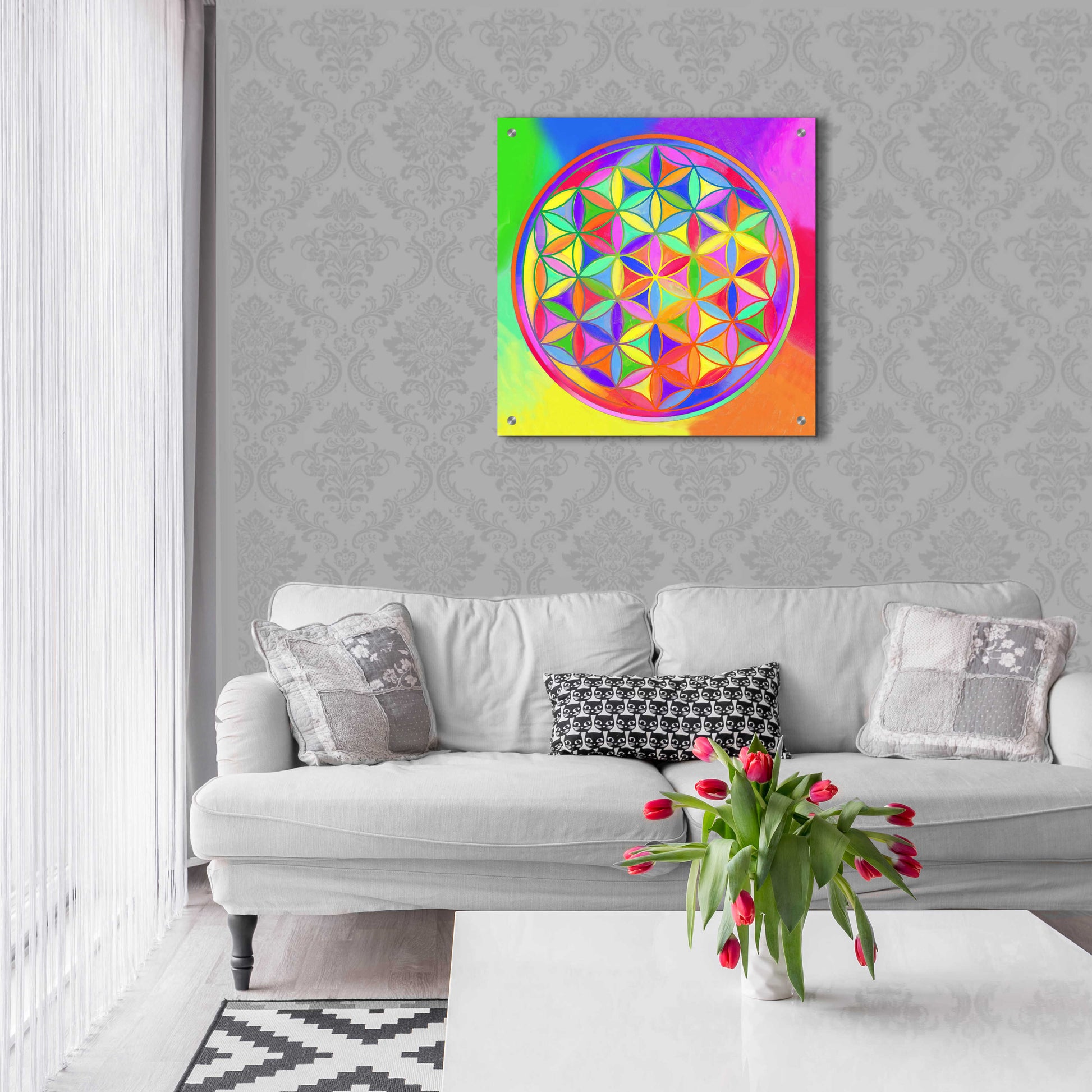 Epic Art 'Sacred Geo Flower of Life' by Howie Green, Acrylic Glass Wall Art,24x24