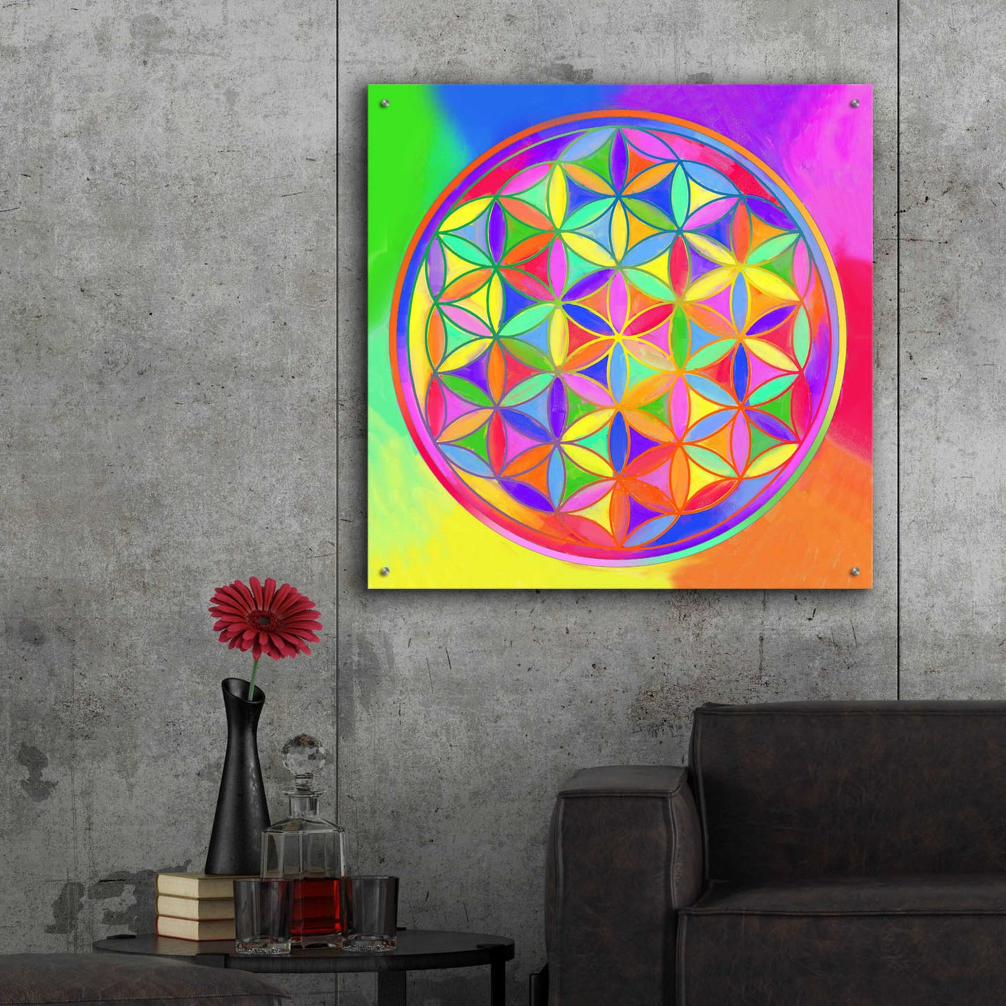 Epic Art 'Sacred Geo Flower of Life' by Howie Green, Acrylic Glass Wall Art,36x36