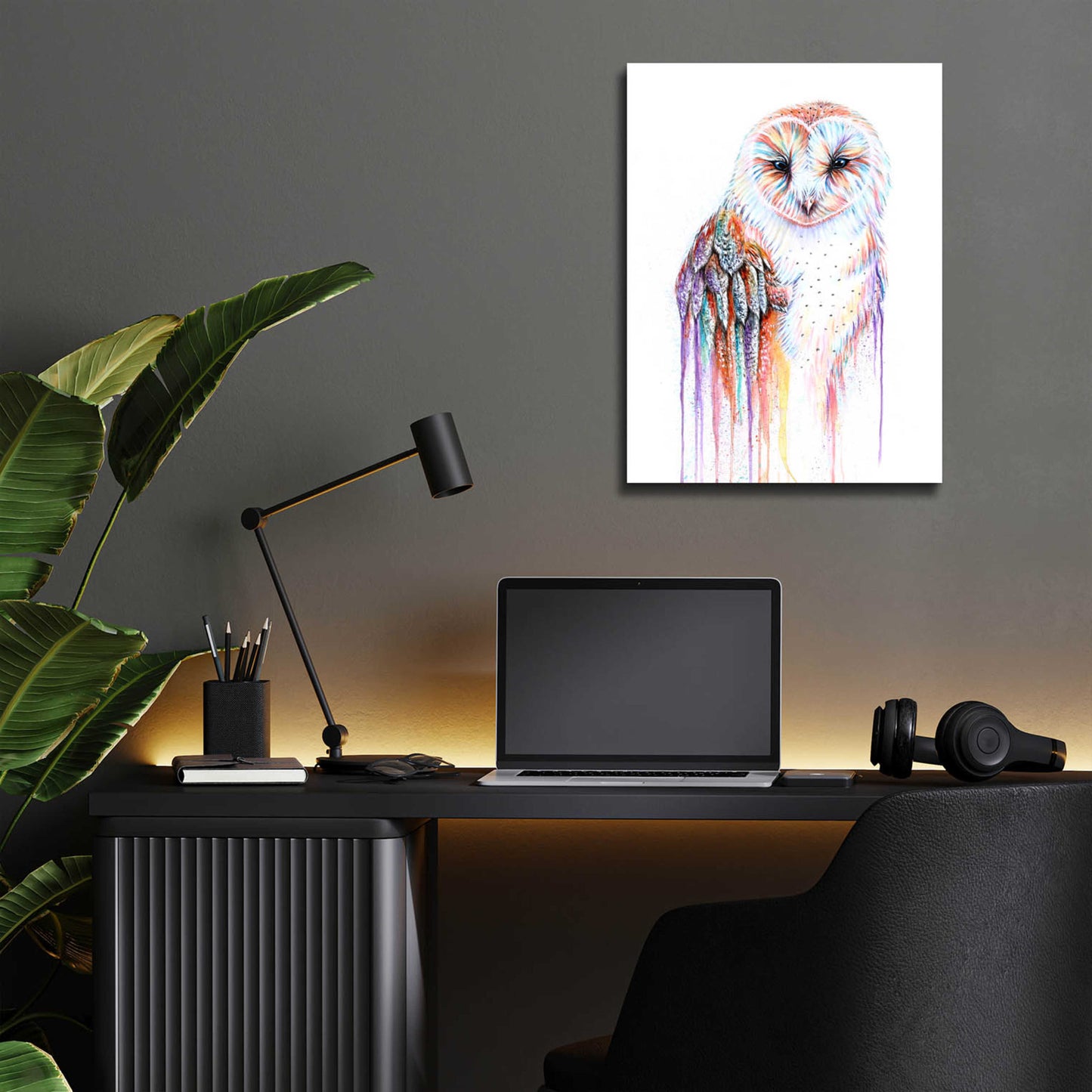 Epic Art 'Barred Rainbow Owl' by Michelle Faber, Acrylic Glass Wall Art,12x16