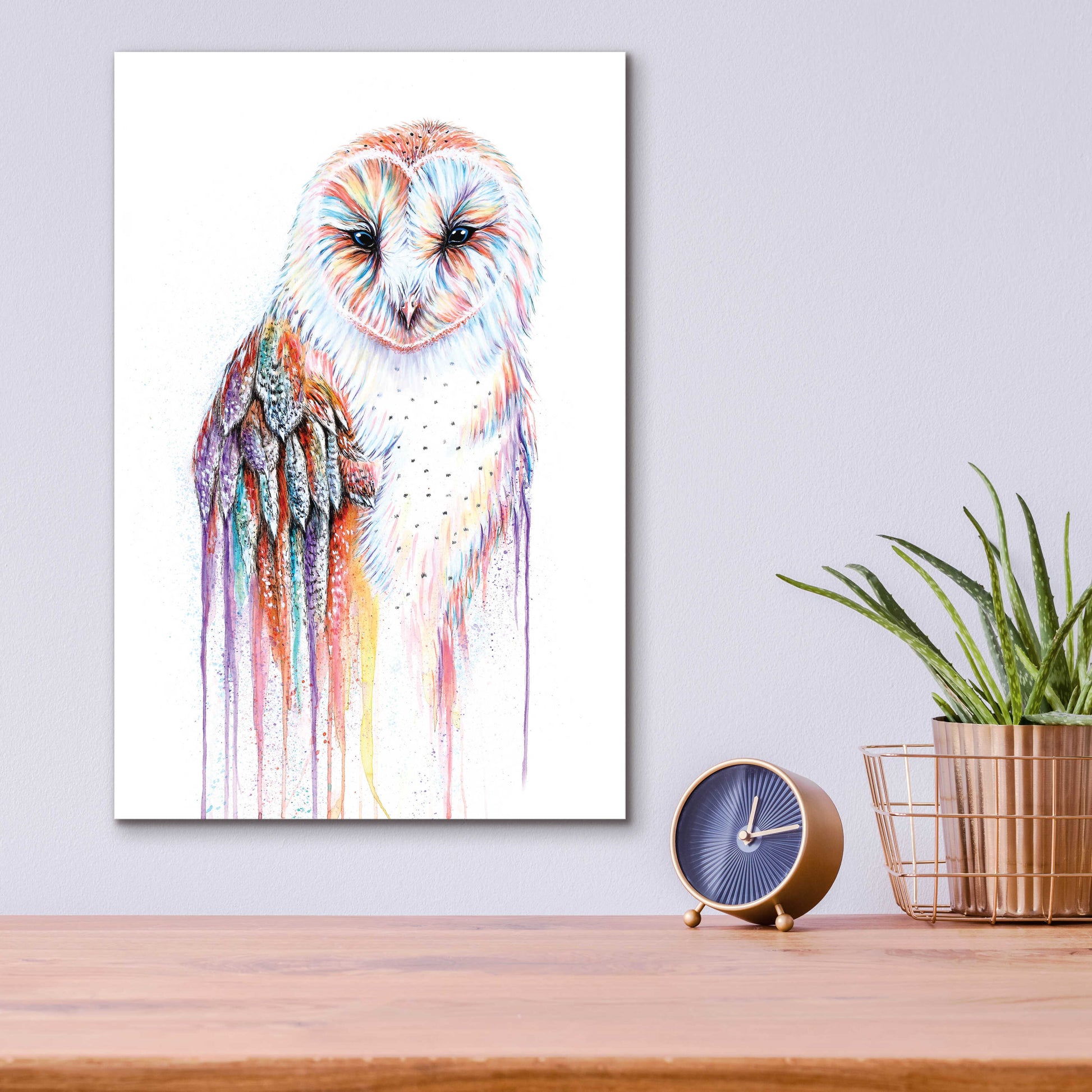 Epic Art 'Barred Rainbow Owl' by Michelle Faber, Acrylic Glass Wall Art,12x16