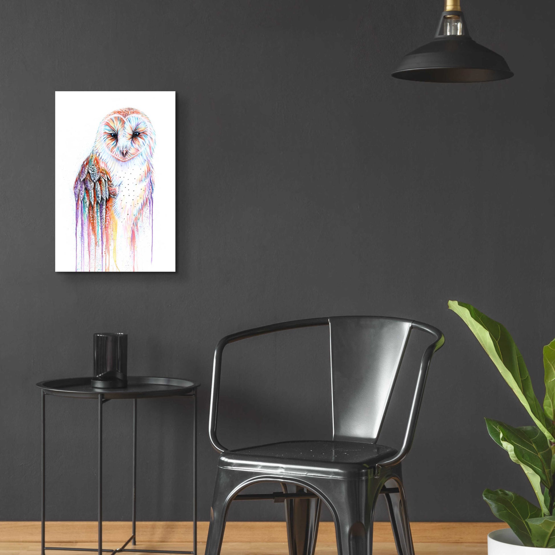 Epic Art 'Barred Rainbow Owl' by Michelle Faber, Acrylic Glass Wall Art,16x24