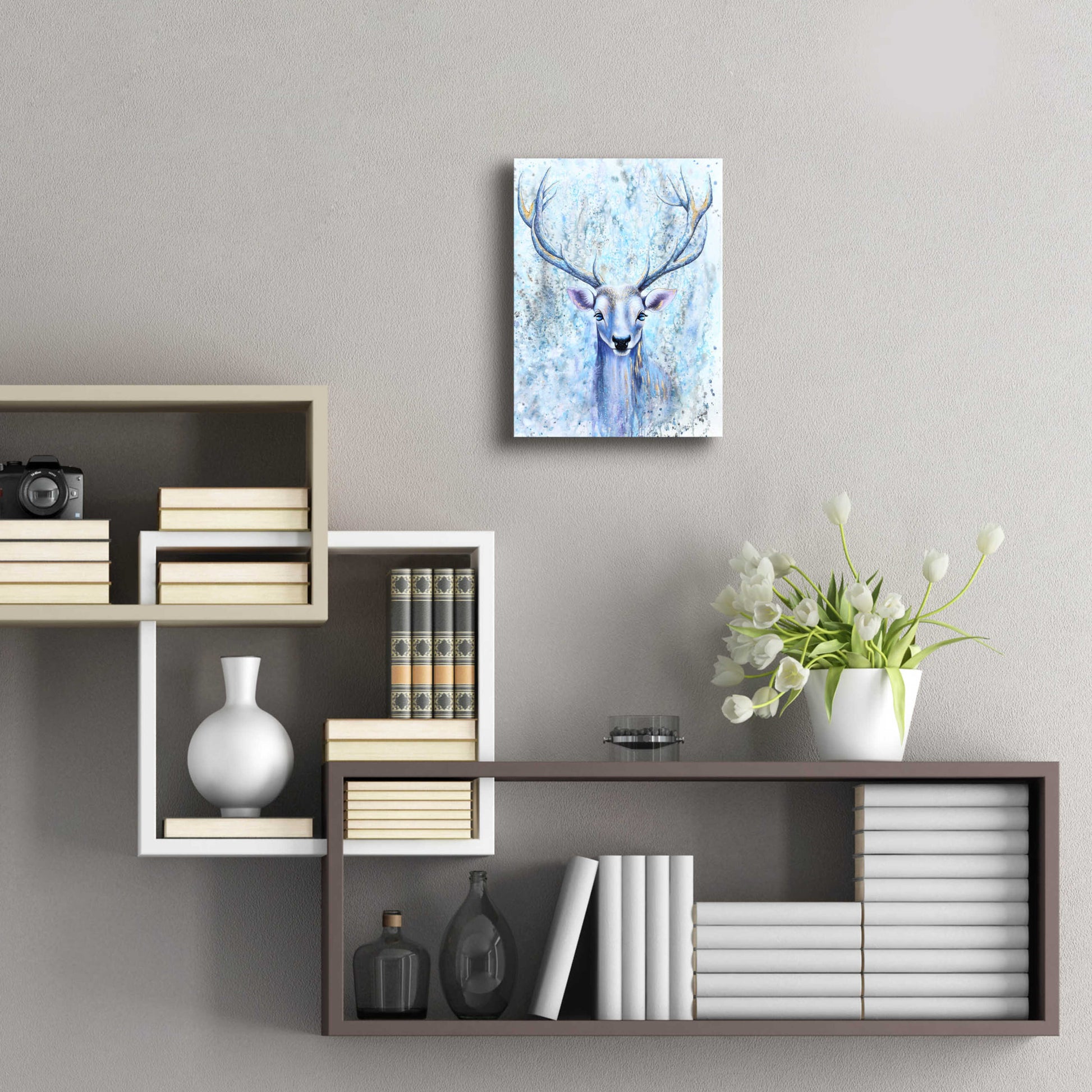 Epic Art 'Blue Spirit Deer' by Michelle Faber, Acrylic Glass Wall Art,12x16