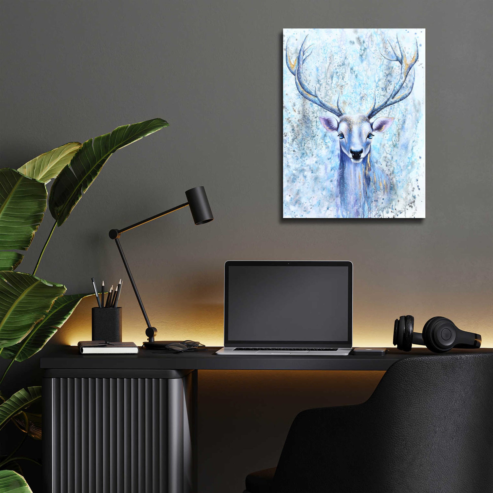 Epic Art 'Blue Spirit Deer' by Michelle Faber, Acrylic Glass Wall Art,12x16