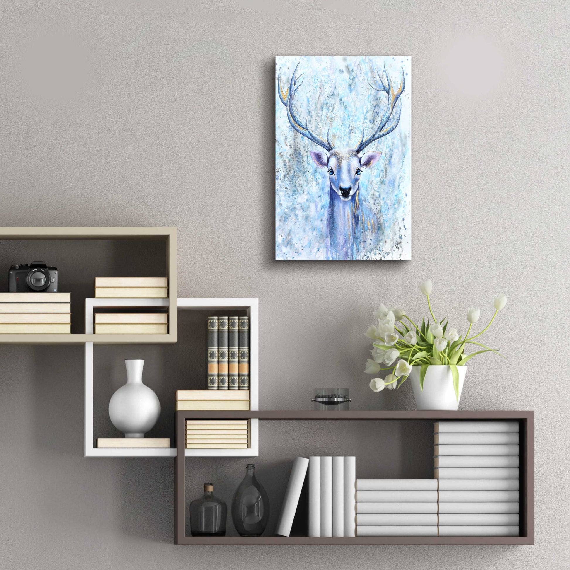 Epic Art 'Blue Spirit Deer' by Michelle Faber, Acrylic Glass Wall Art,16x24