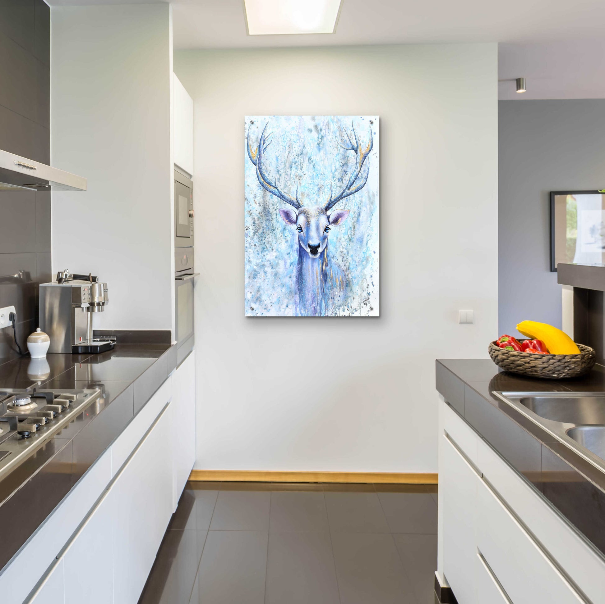 Epic Art 'Blue Spirit Deer' by Michelle Faber, Acrylic Glass Wall Art,24x36