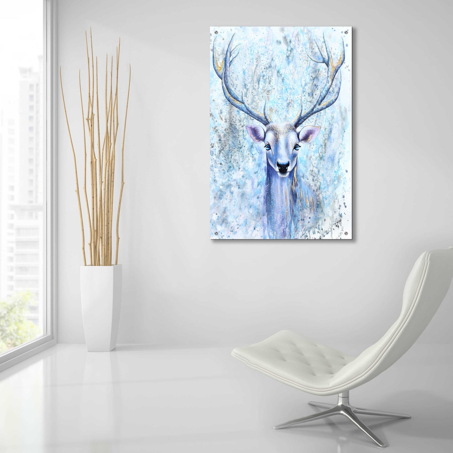 Epic Art 'Blue Spirit Deer' by Michelle Faber, Acrylic Glass Wall Art,24x36