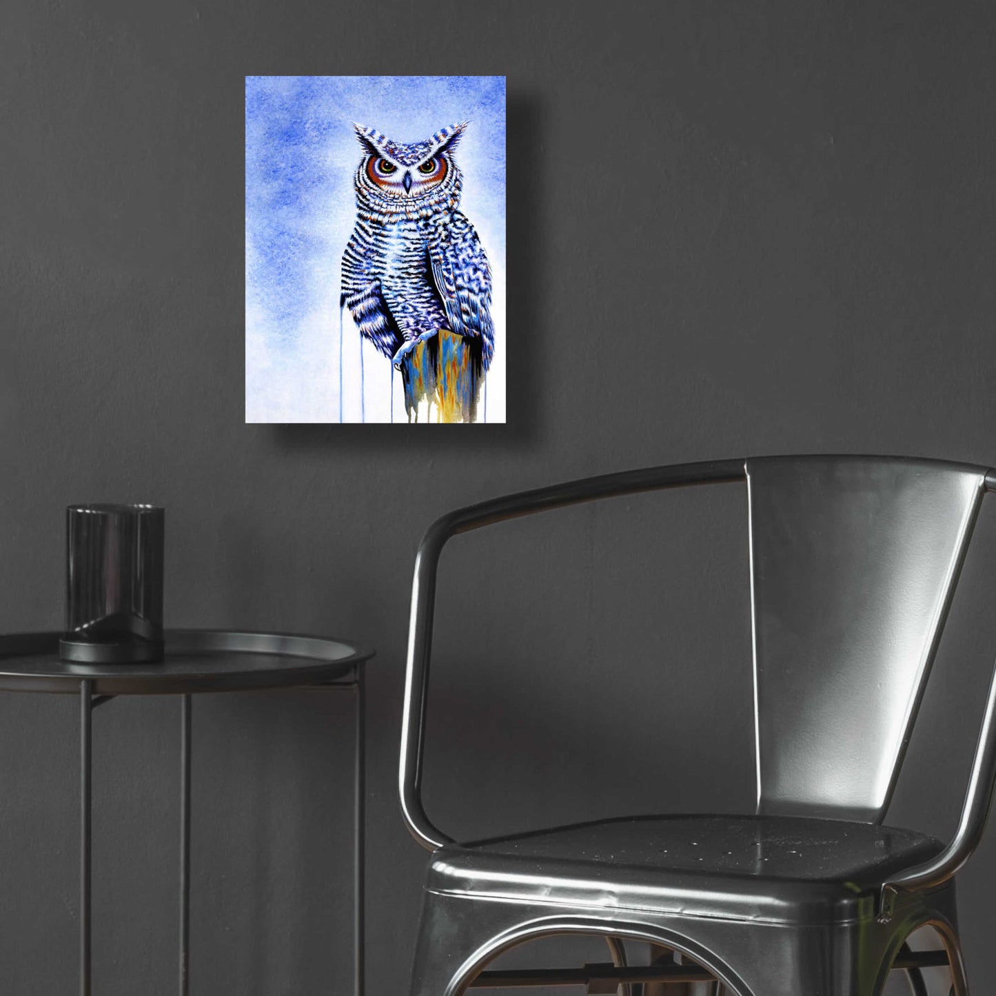 Epic Art 'Great Horned Owl In Blue' by Michelle Faber, Acrylic Glass Wall Art,12x16