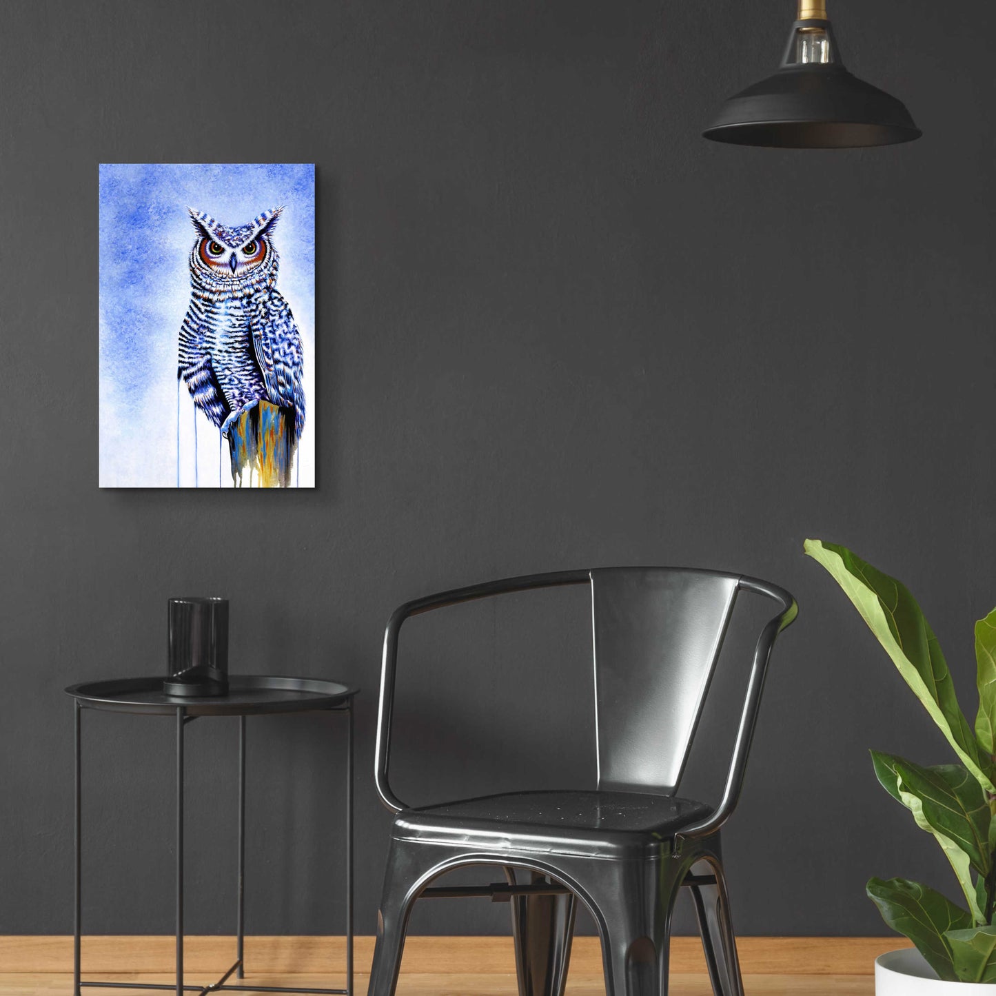 Epic Art 'Great Horned Owl In Blue' by Michelle Faber, Acrylic Glass Wall Art,16x24