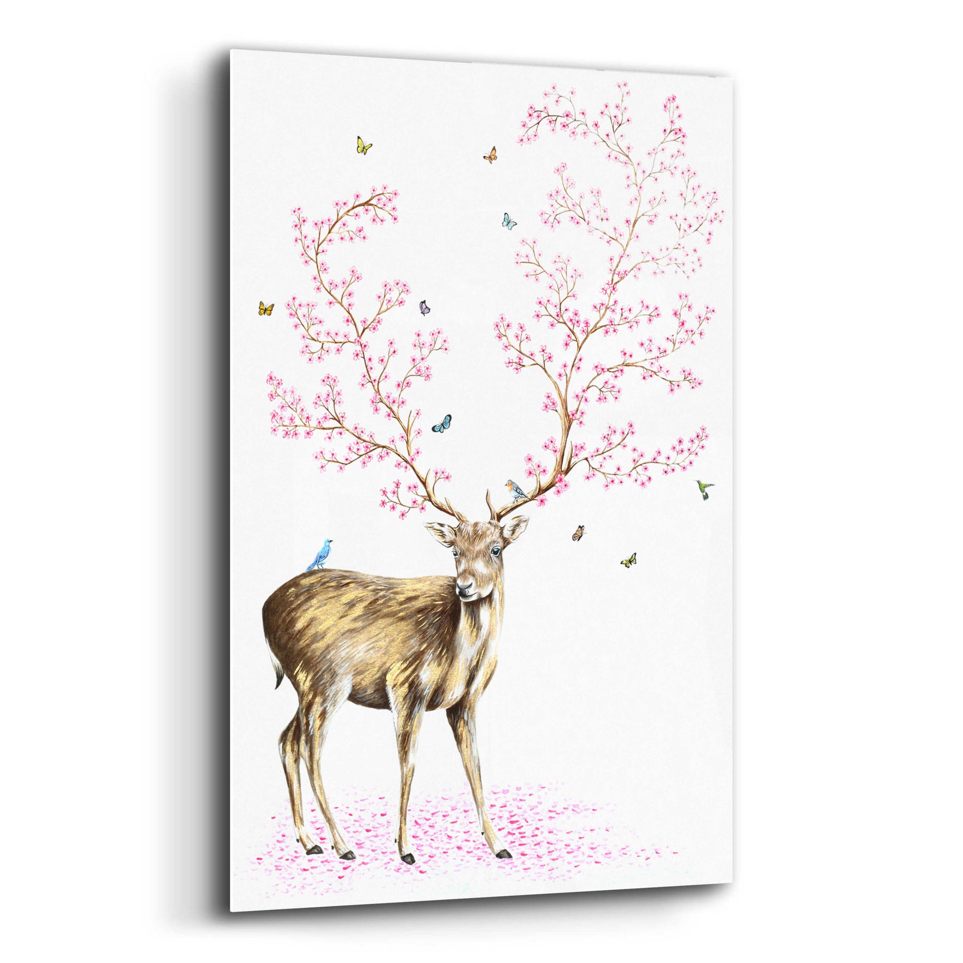 Epic Art 'Cherry Blossom Deer' by Michelle Faber, Acrylic Glass Wall Art,12x16