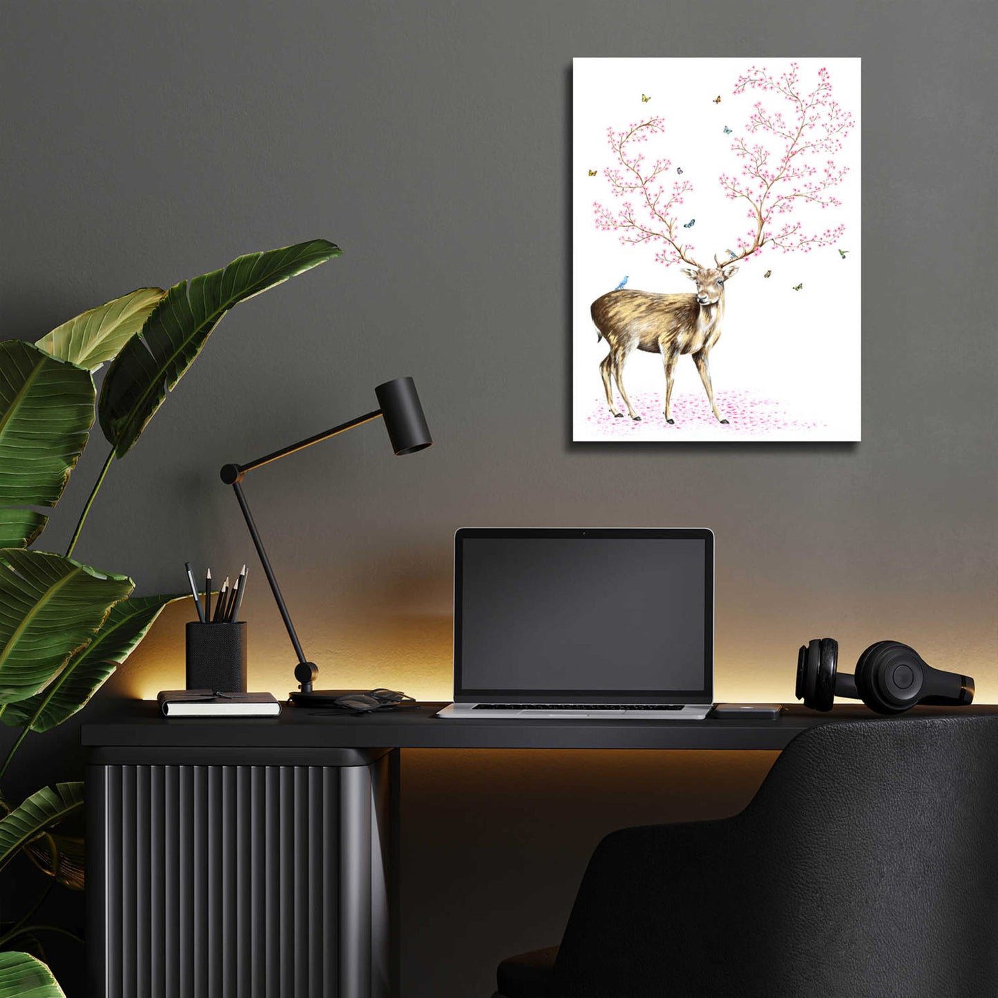 Epic Art 'Cherry Blossom Deer' by Michelle Faber, Acrylic Glass Wall Art,12x16