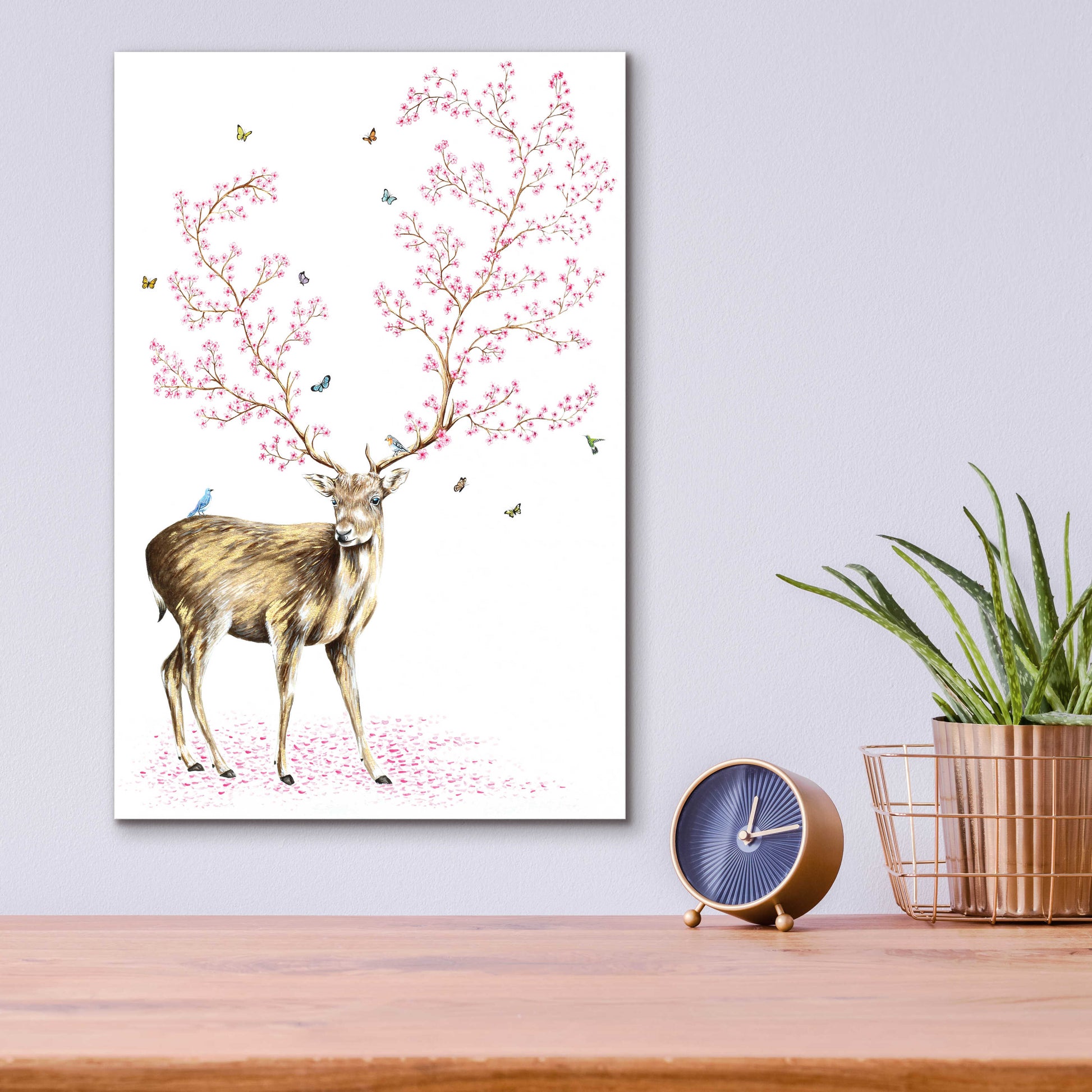 Epic Art 'Cherry Blossom Deer' by Michelle Faber, Acrylic Glass Wall Art,12x16