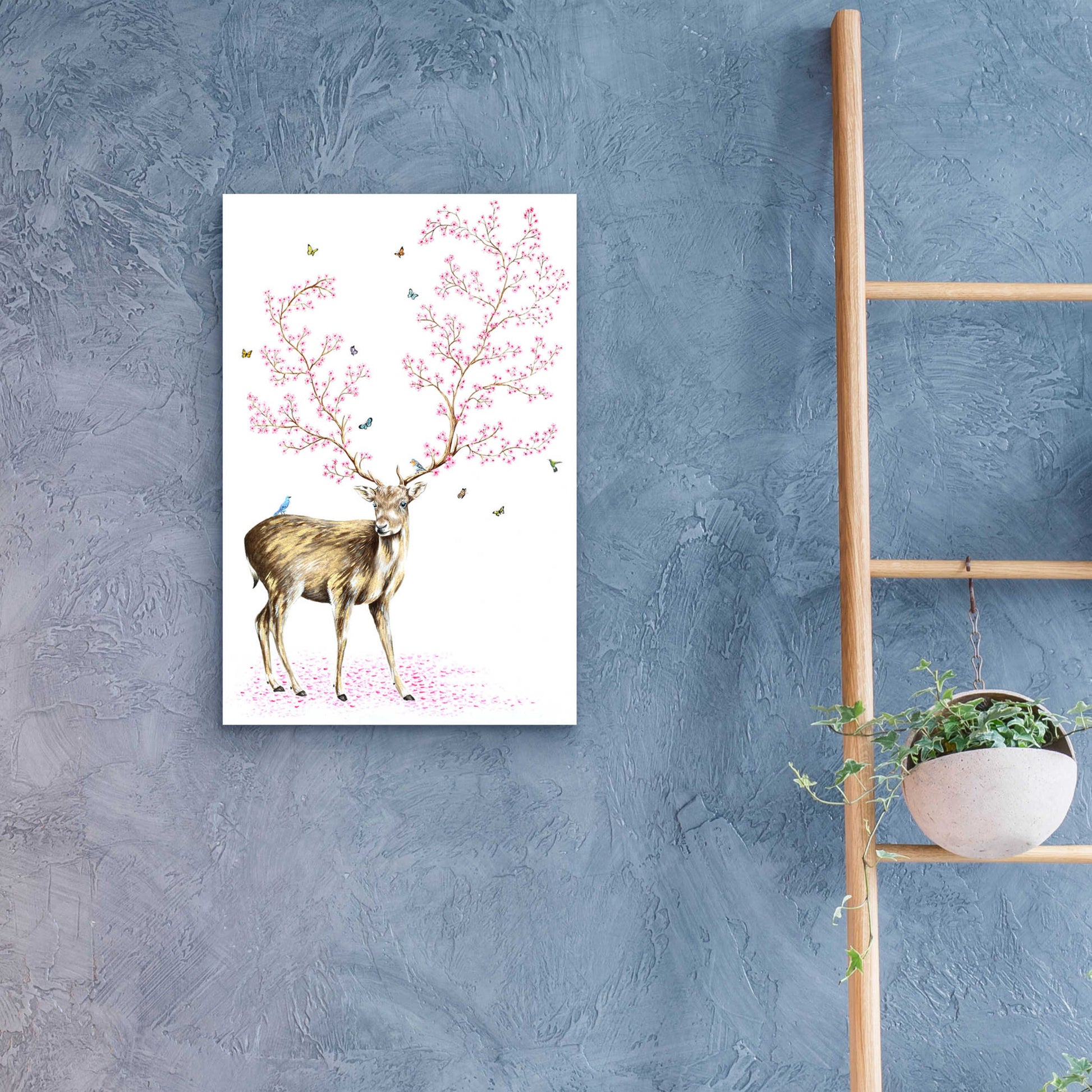 Epic Art 'Cherry Blossom Deer' by Michelle Faber, Acrylic Glass Wall Art,16x24