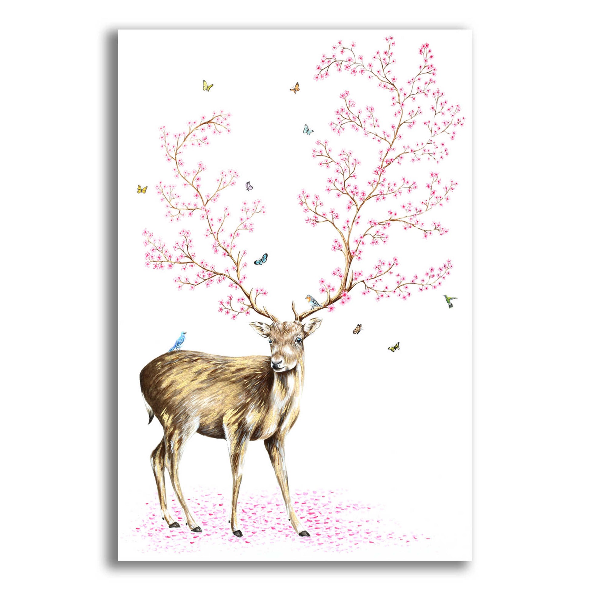 Epic Art 'Cherry Blossom Deer' by Michelle Faber, Acrylic Glass Wall Art,16x24