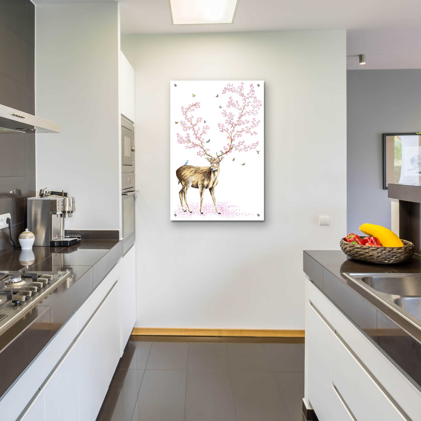 Epic Art 'Cherry Blossom Deer' by Michelle Faber, Acrylic Glass Wall Art,24x36