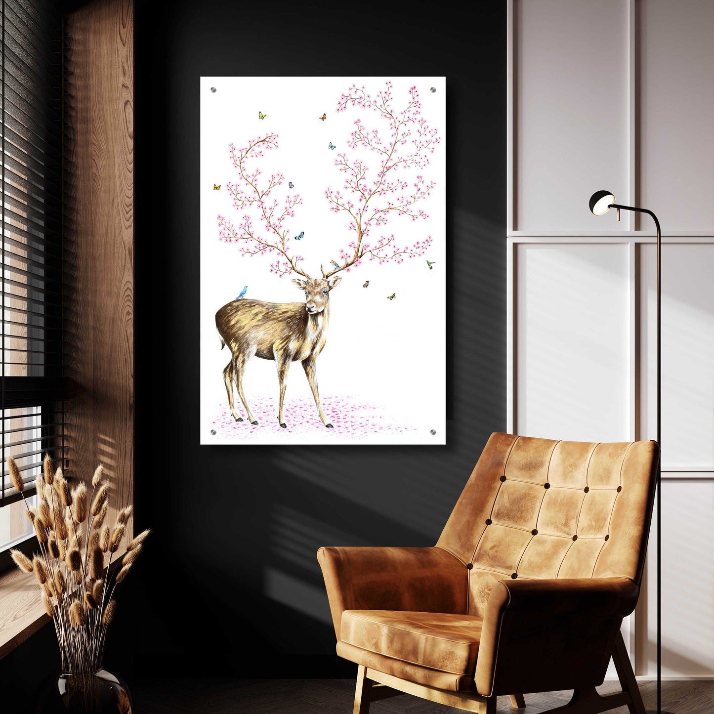 Epic Art 'Cherry Blossom Deer' by Michelle Faber, Acrylic Glass Wall Art,24x36