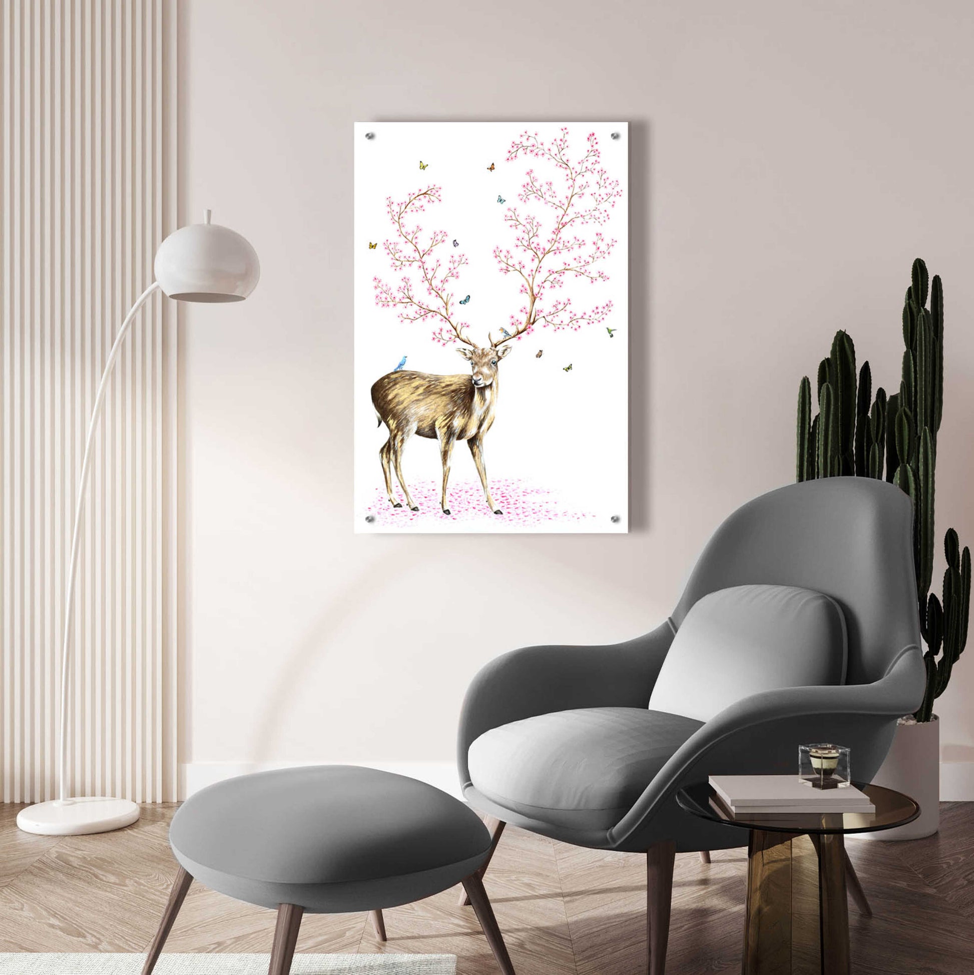 Epic Art 'Cherry Blossom Deer' by Michelle Faber, Acrylic Glass Wall Art,24x36