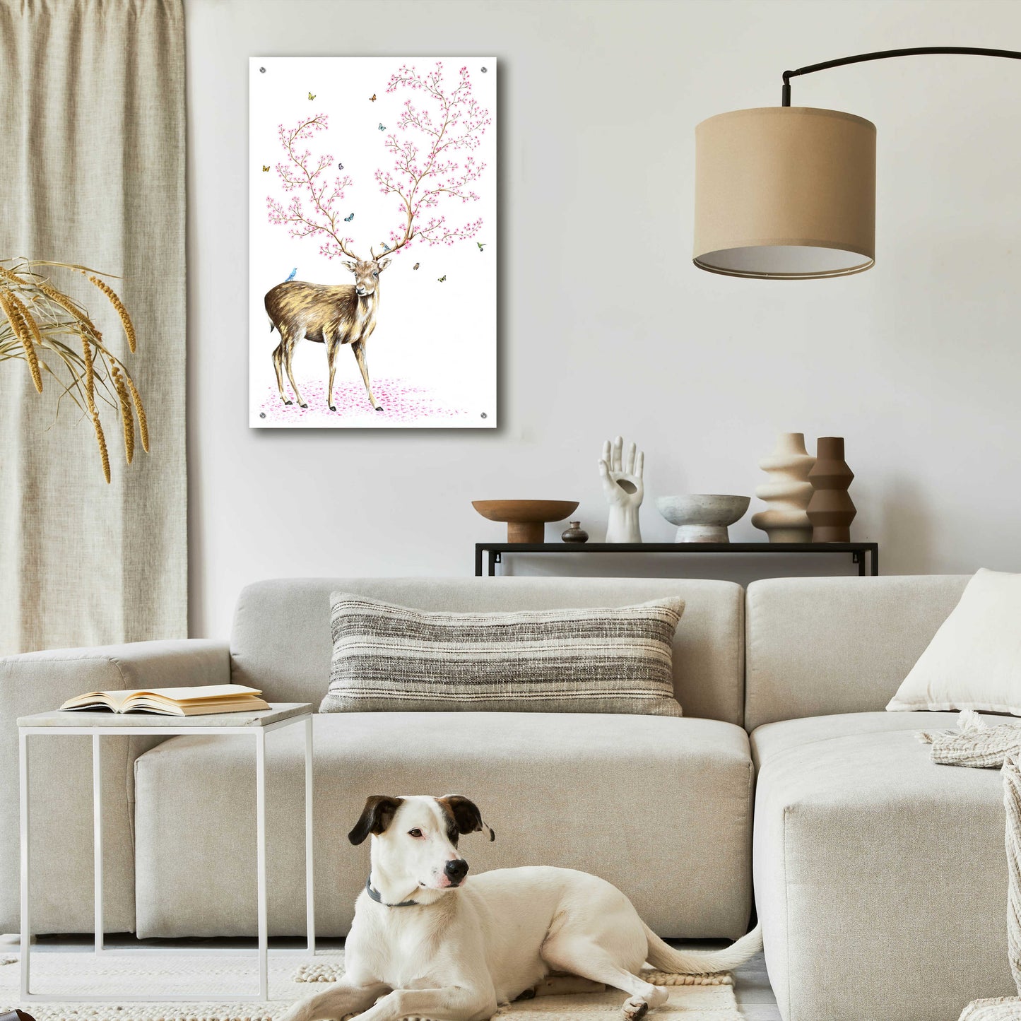 Epic Art 'Cherry Blossom Deer' by Michelle Faber, Acrylic Glass Wall Art,24x36