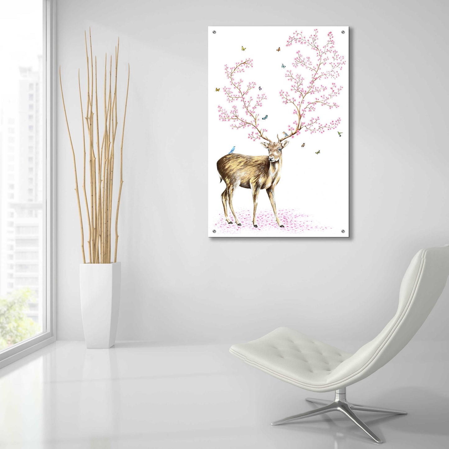 Epic Art 'Cherry Blossom Deer' by Michelle Faber, Acrylic Glass Wall Art,24x36