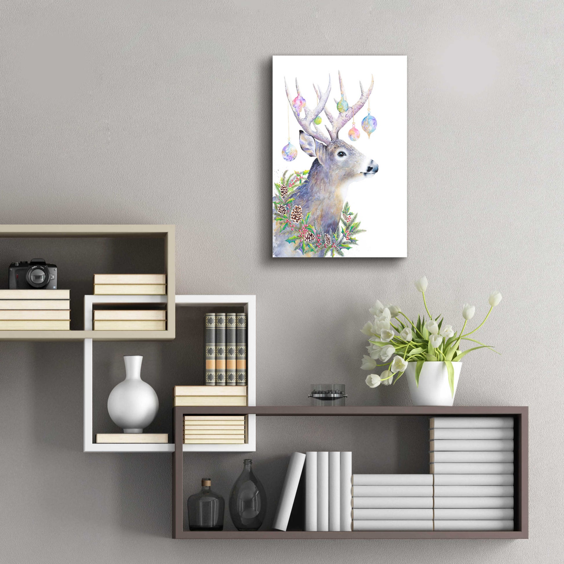 Epic Art 'Holiday Deer' by Michelle Faber, Acrylic Glass Wall Art,16x24