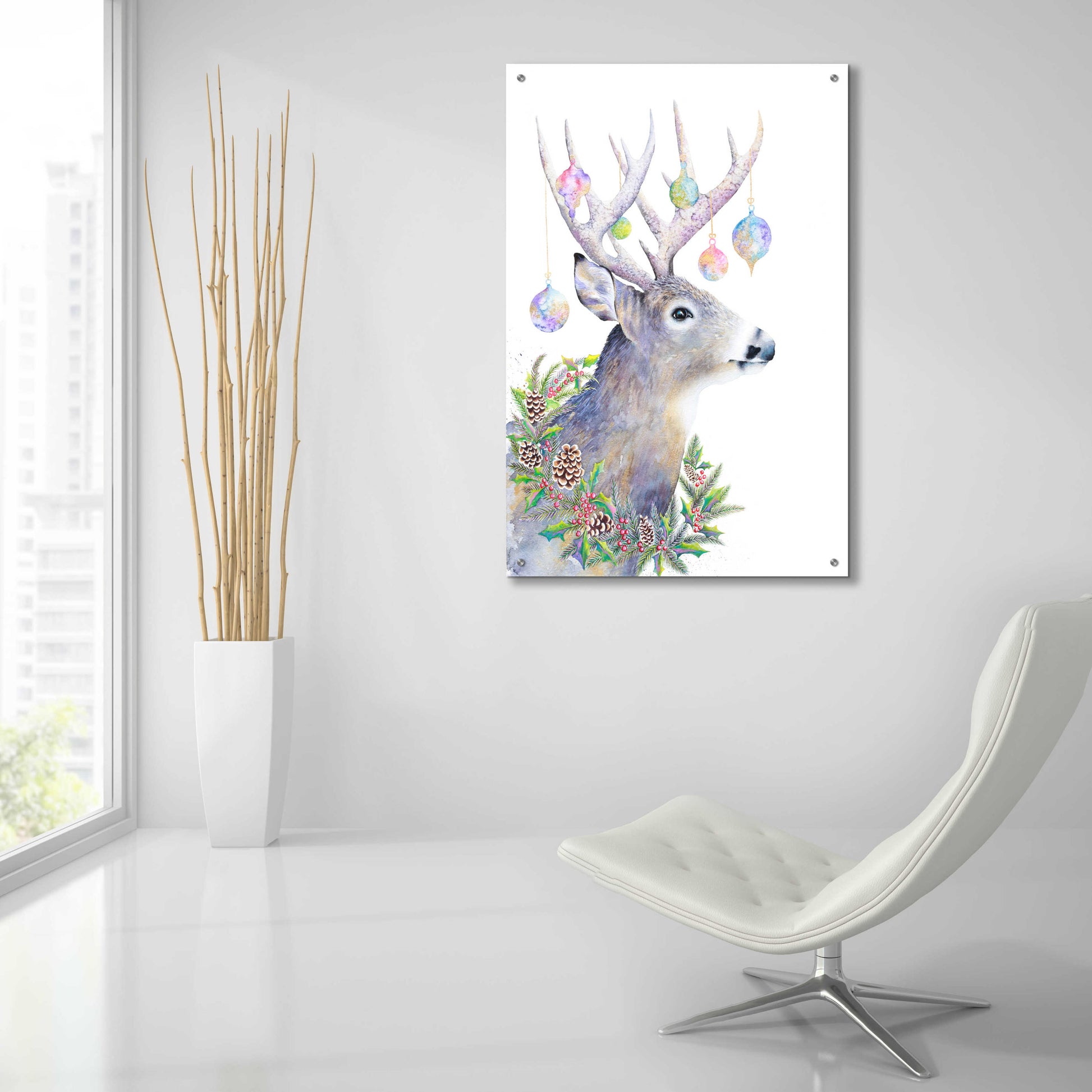 Epic Art 'Holiday Deer' by Michelle Faber, Acrylic Glass Wall Art,24x36