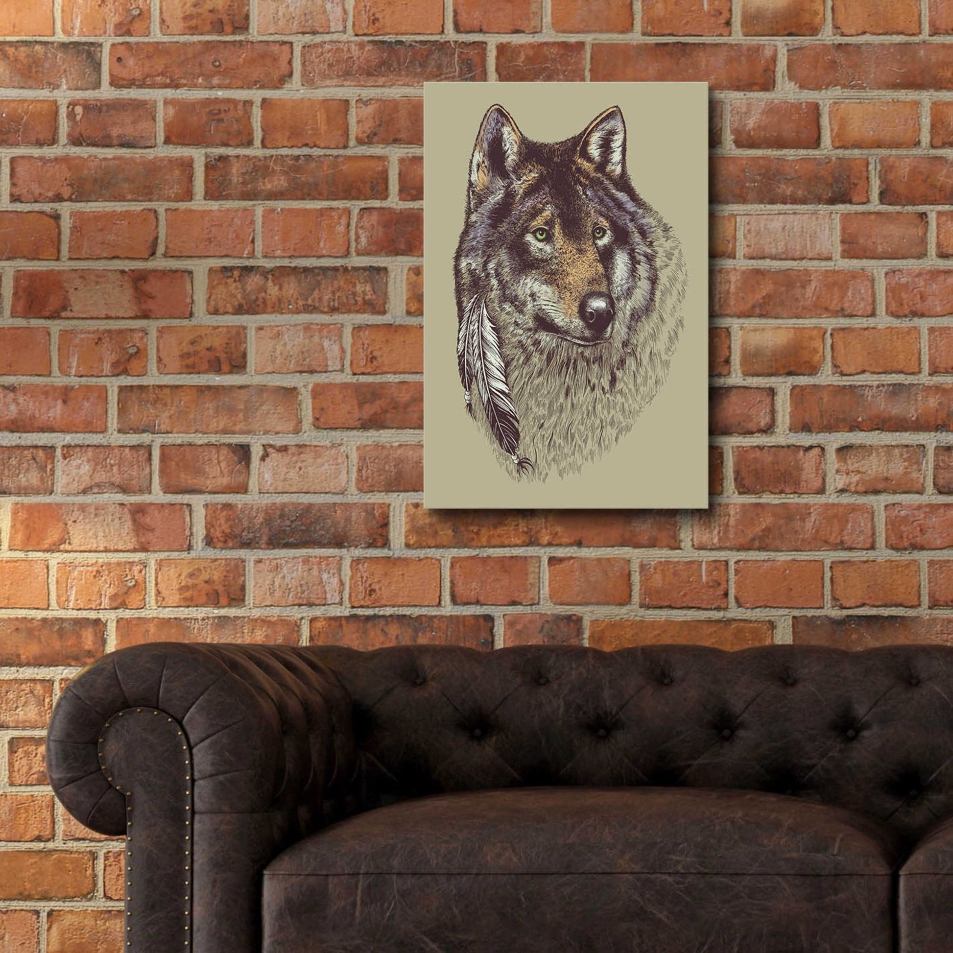 Epic Art 'Wolf and Feathers' by Rachel Caldwell, Acrylic Glass Wall Art,16x24