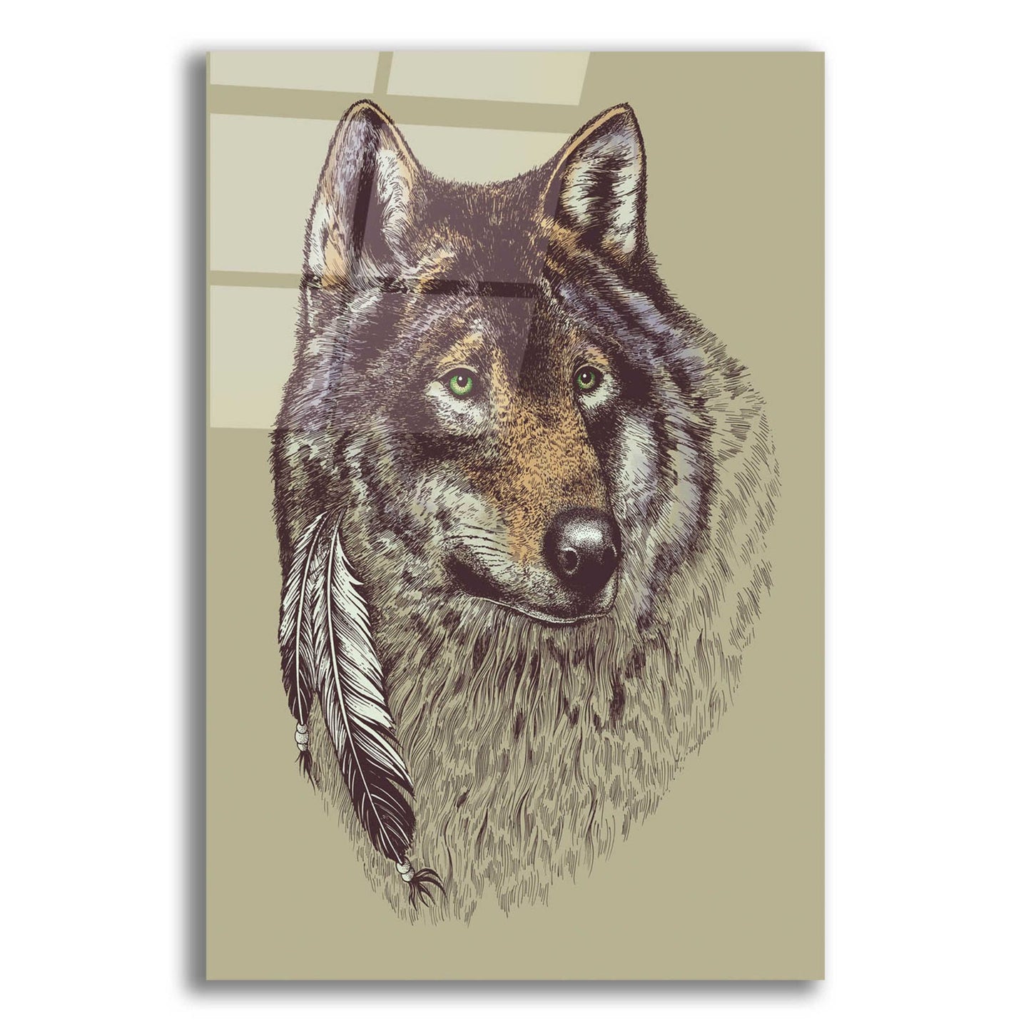 Epic Art 'Wolf and Feathers' by Rachel Caldwell, Acrylic Glass Wall Art