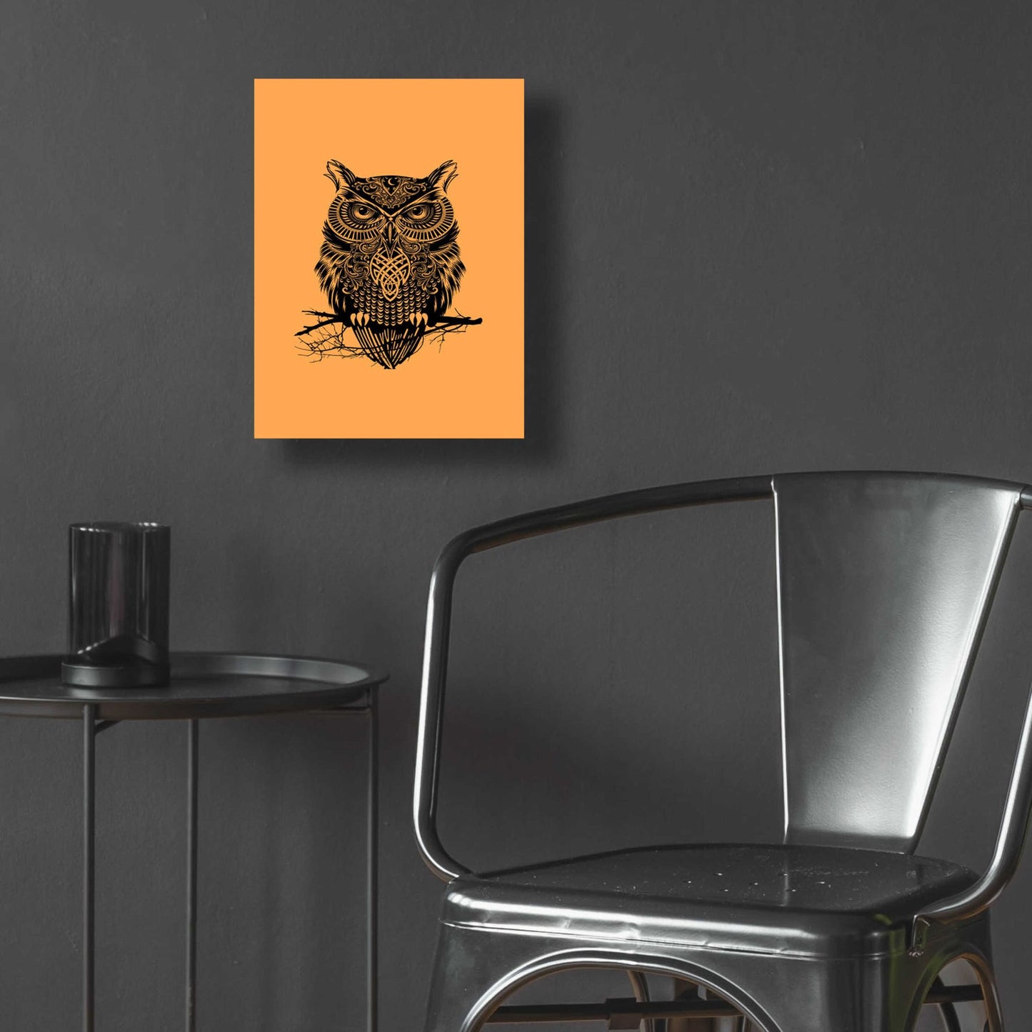 Epic Art 'Warrior Owl On Orange' by Rachel Caldwell, Acrylic Glass Wall Art,12x16