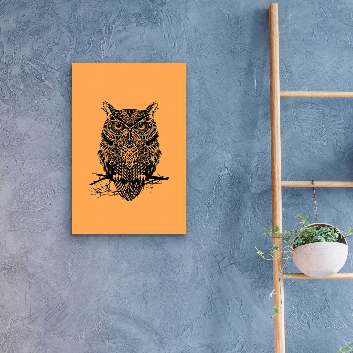 Epic Art 'Warrior Owl On Orange' by Rachel Caldwell, Acrylic Glass Wall Art,16x24