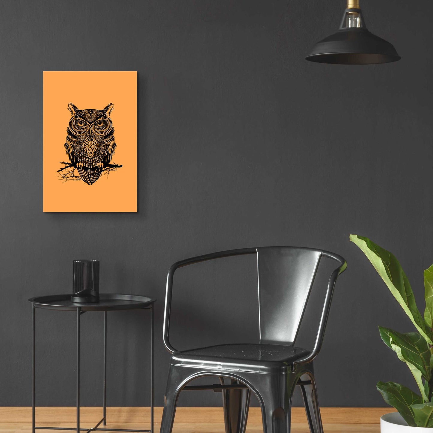 Epic Art 'Warrior Owl On Orange' by Rachel Caldwell, Acrylic Glass Wall Art,16x24