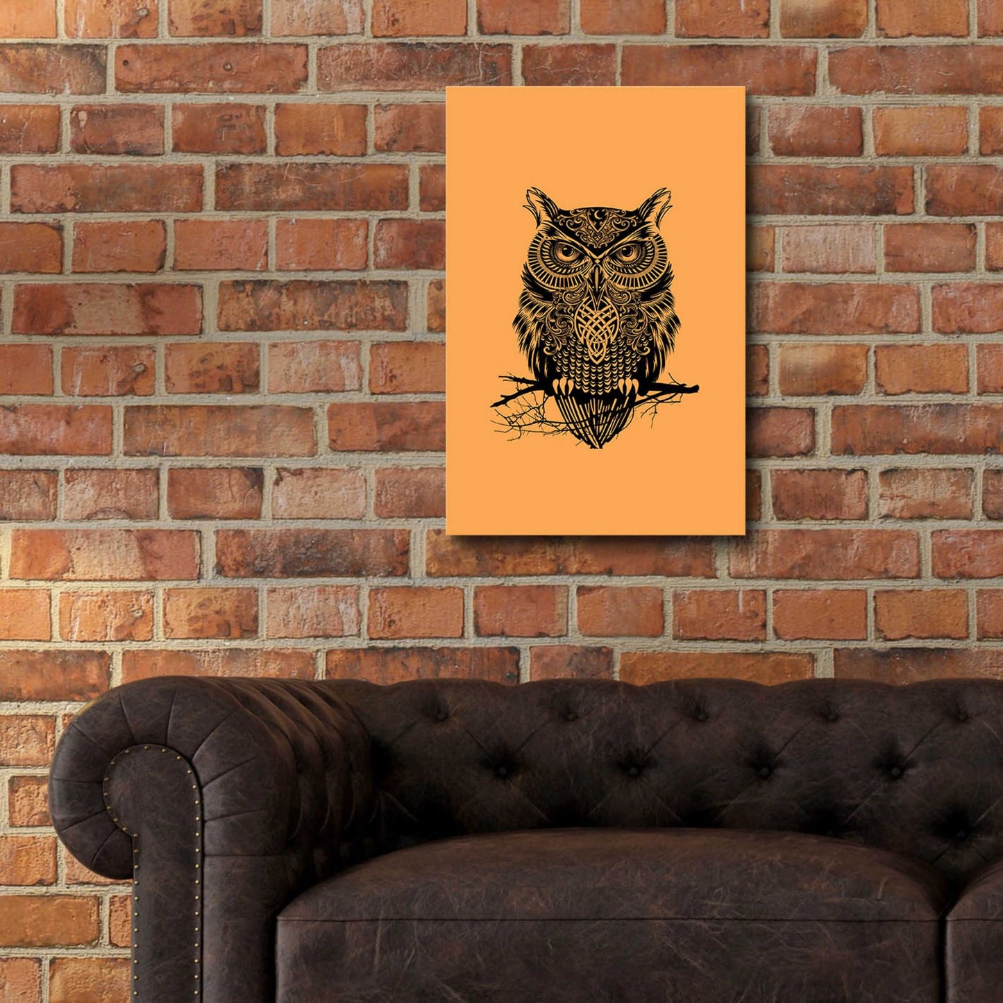 Epic Art 'Warrior Owl On Orange' by Rachel Caldwell, Acrylic Glass Wall Art,16x24