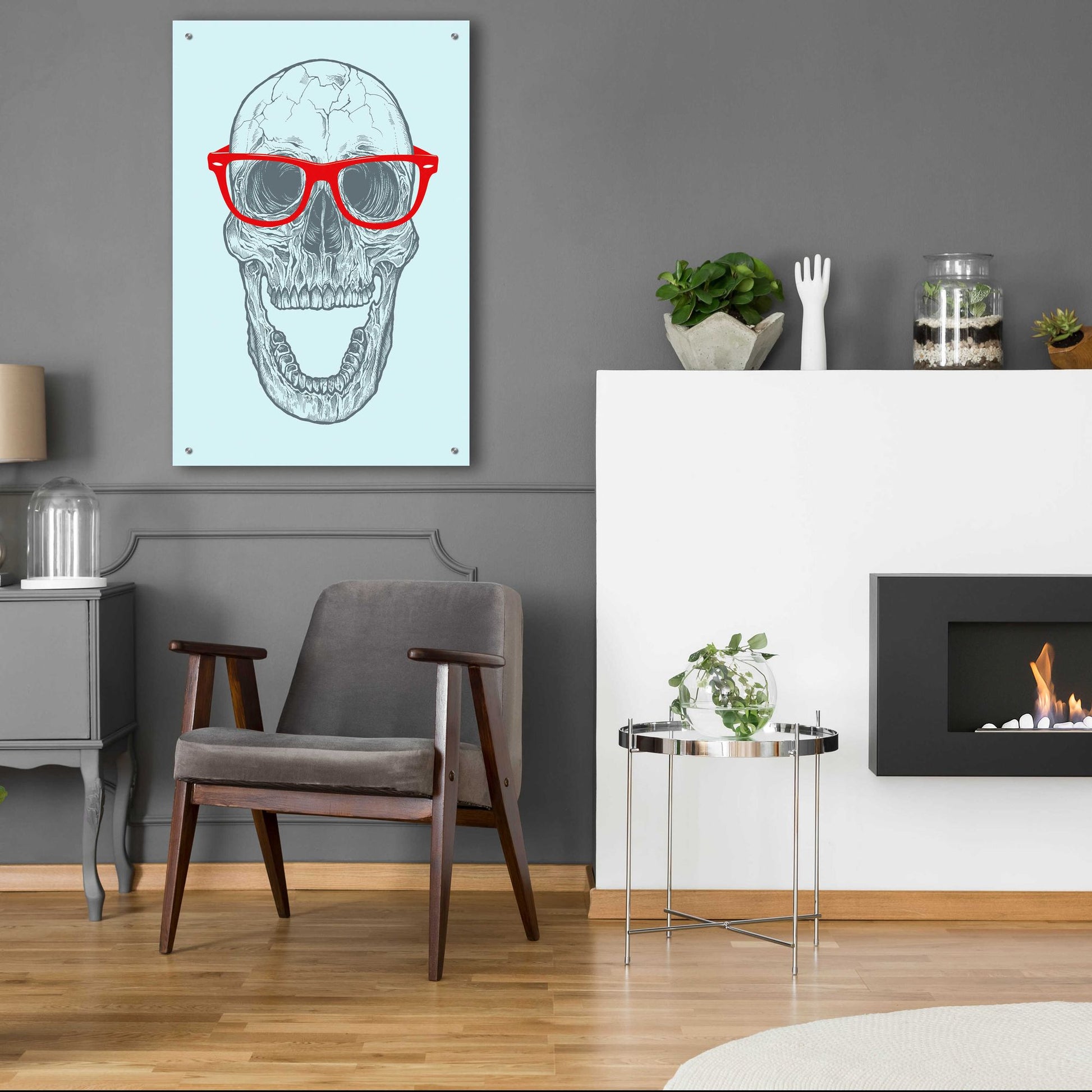 Epic Art 'Trendy Skull' by Rachel Caldwell, Acrylic Glass Wall Art,24x36