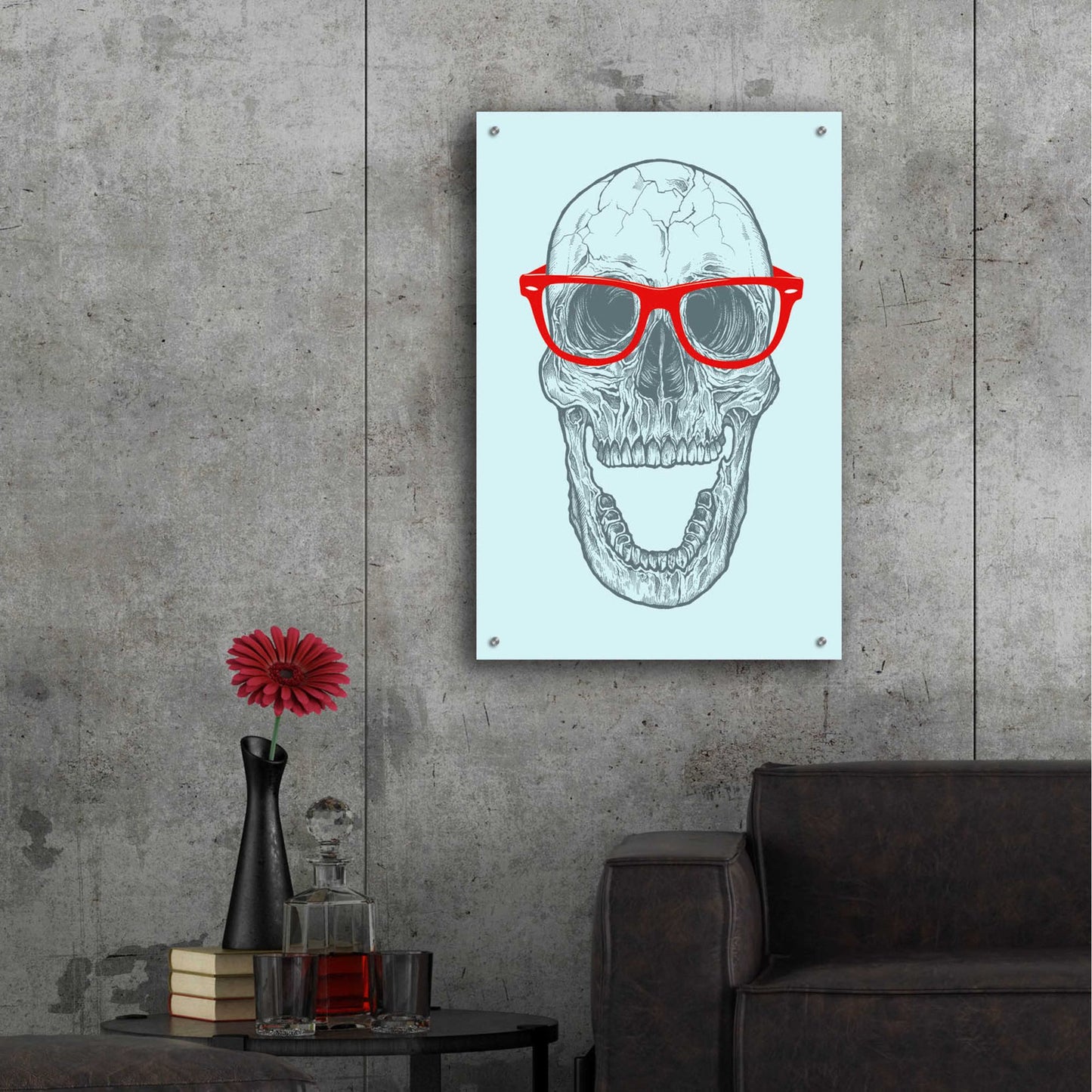 Epic Art 'Trendy Skull' by Rachel Caldwell, Acrylic Glass Wall Art,24x36