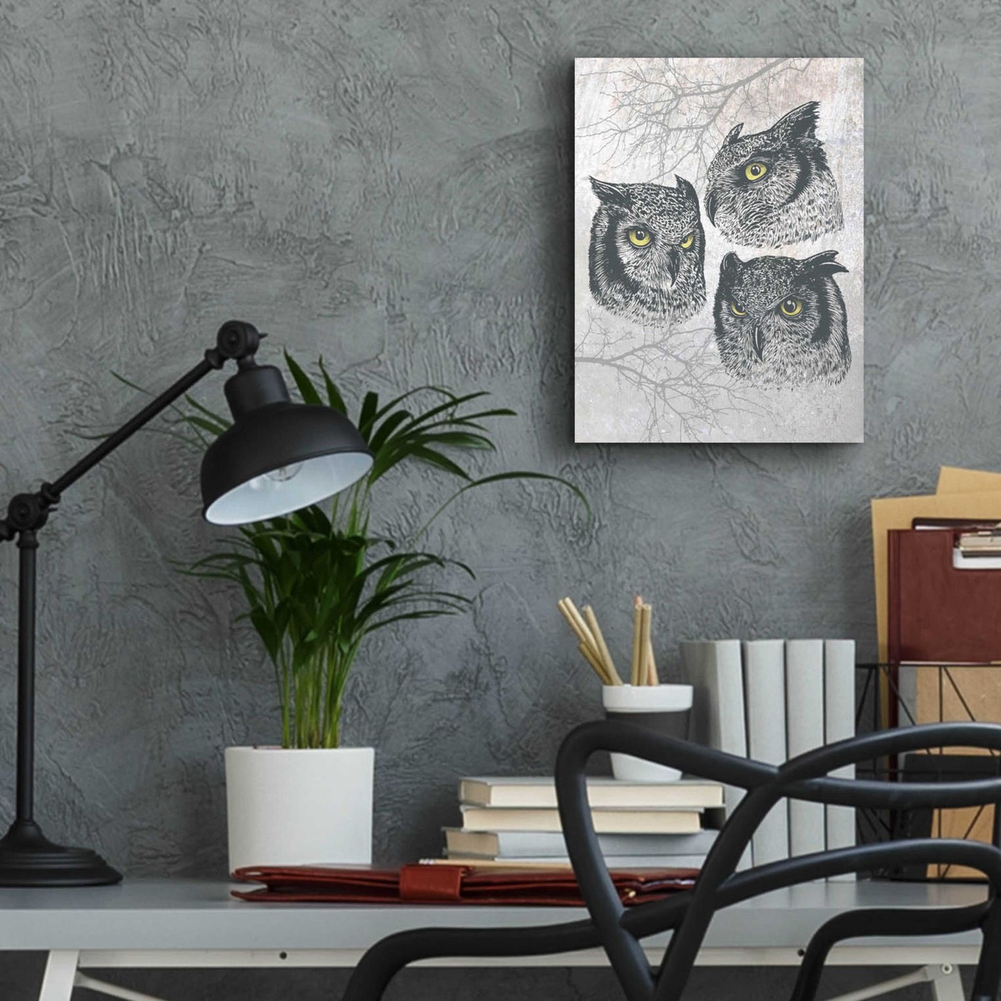 Epic Art 'Three Owls' by Rachel Caldwell, Acrylic Glass Wall Art,12x16